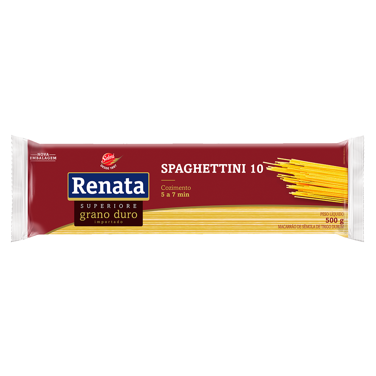 Macarr&atilde;o de S&ecirc;mola de Trigo Grano Duro Spaghettini 10 Renata Superiores Pacote 500g