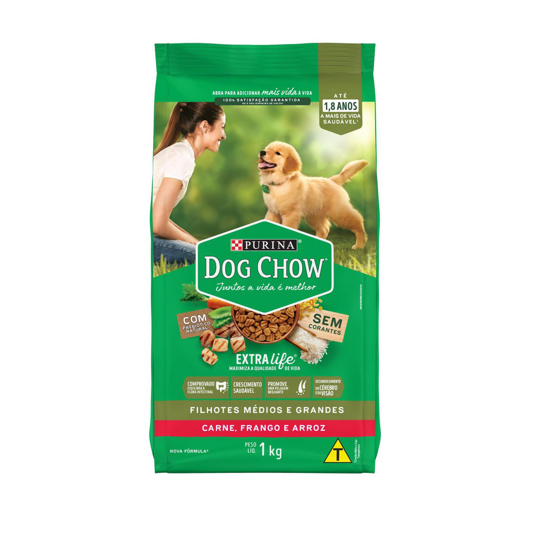 Alimento para C&atilde;es Filhotes Ra&ccedil;as M&eacute;dias e Grandes Carne, Frango e Arroz Purina Dog Chow Extra Life Pacote 1kg