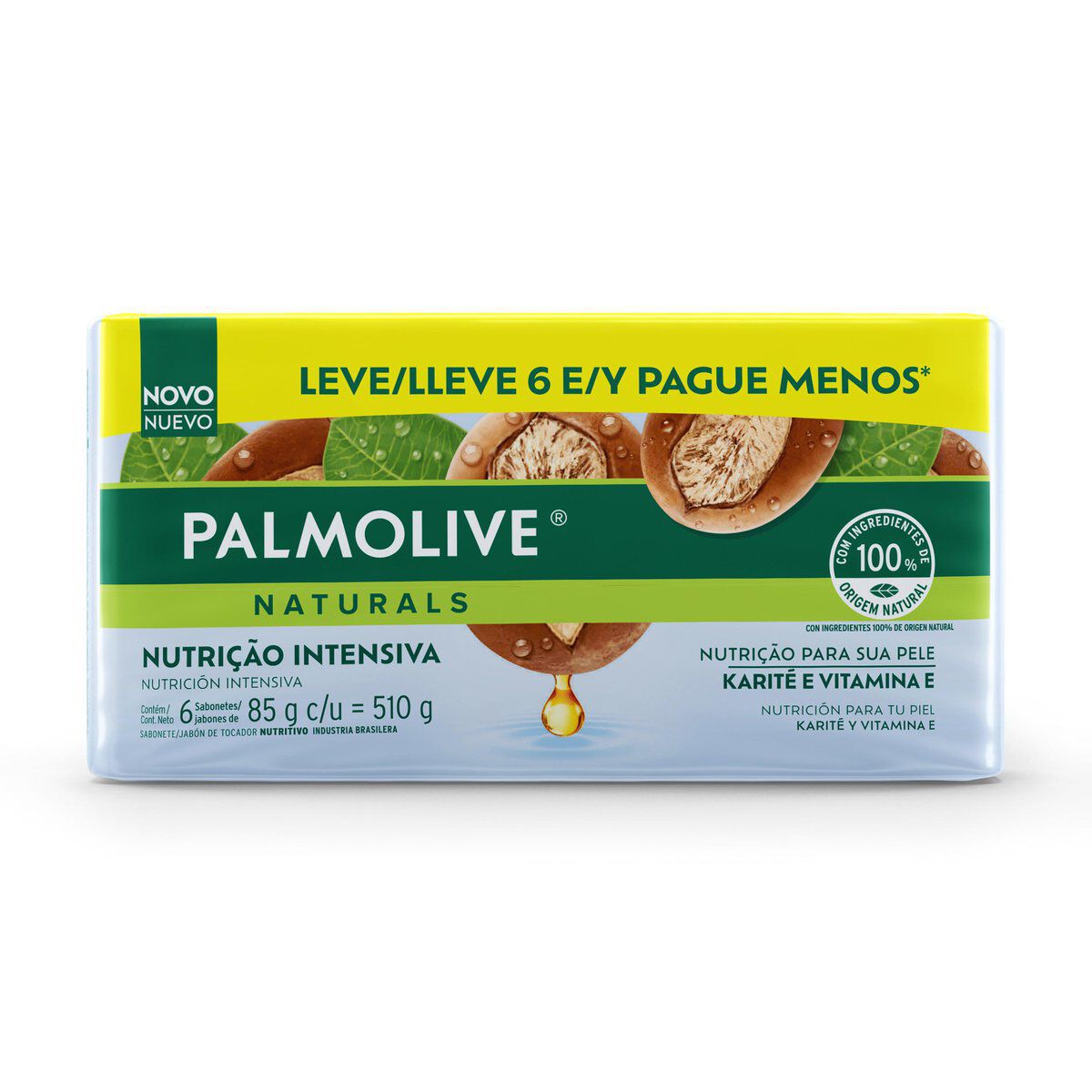 Sabonete em Barra Nutri&ccedil;&atilde;o Intensiva Karit&eacute; e Vitamina E Palmolive Naturals Envolt&oacute;rio 510g C/6 Unidades - Embalagem Leve Mais Pague Menos