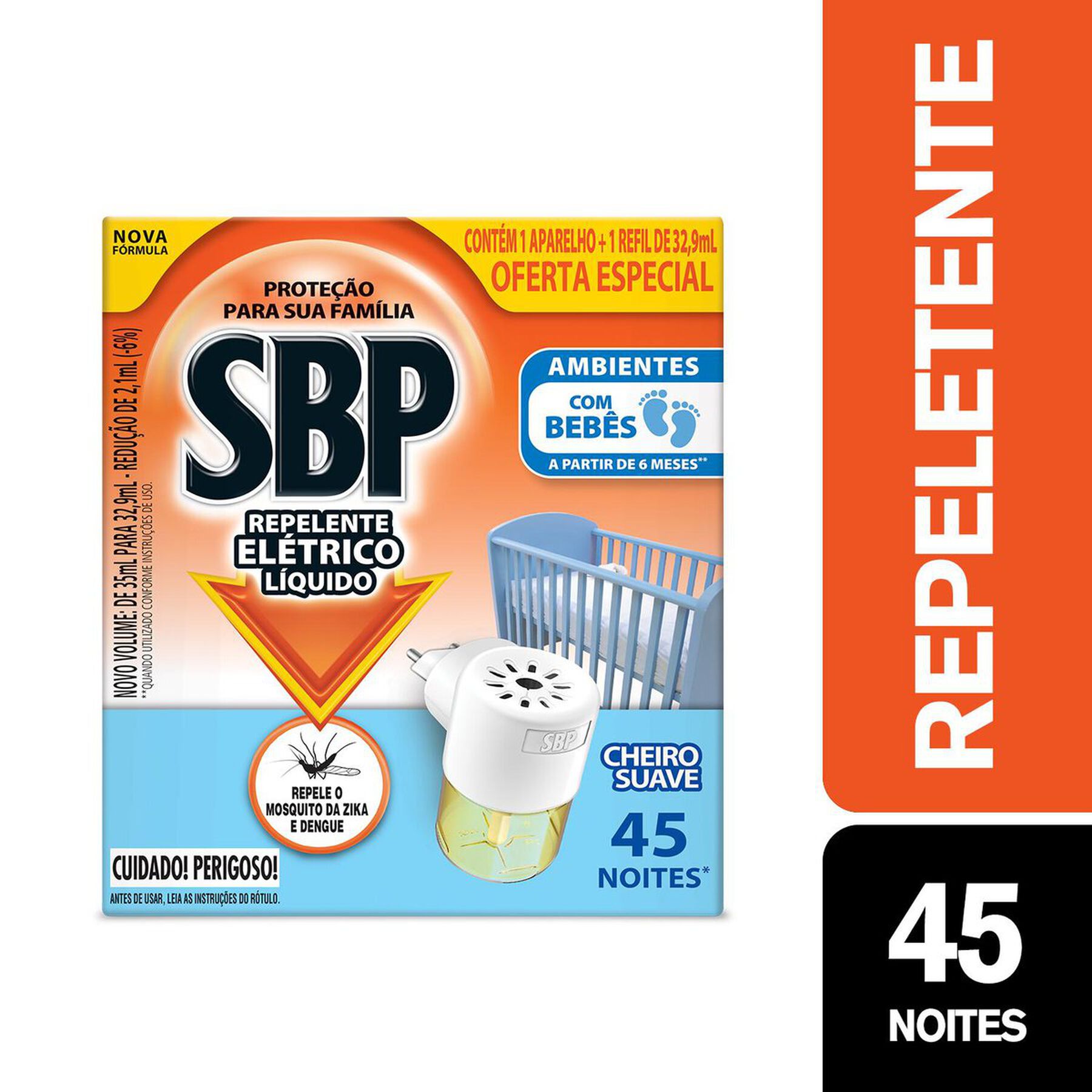Kit Aparelho + Repelente Elétrico Líquido Cheiro Suave SBP 35ml Refil