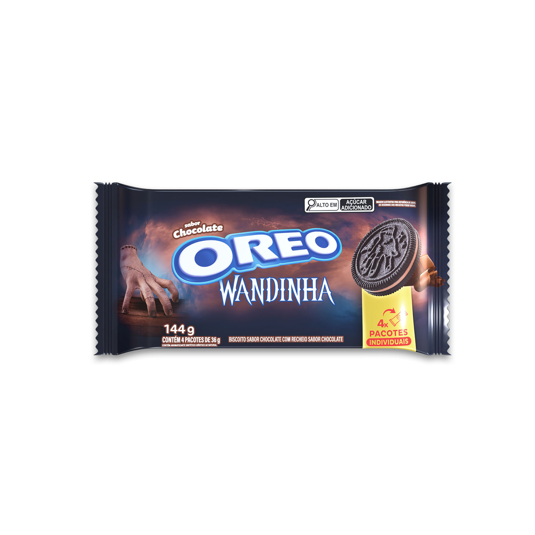 Pack Biscoito Chocolate Recheio Chocolate Oreo Pacote 144g 4 Unidades