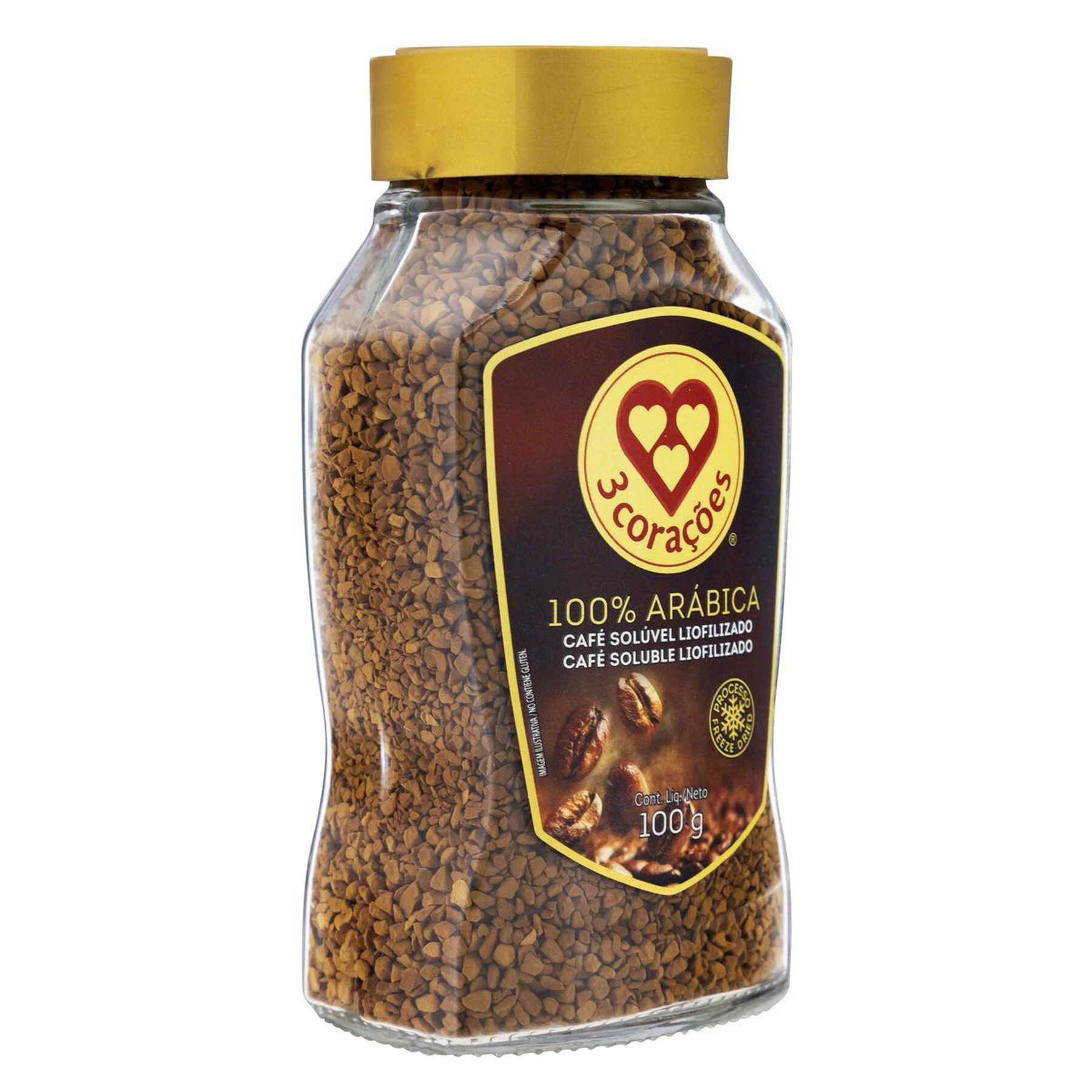 Café Solúvel Liofilizado 3 Corações Vidro 100g