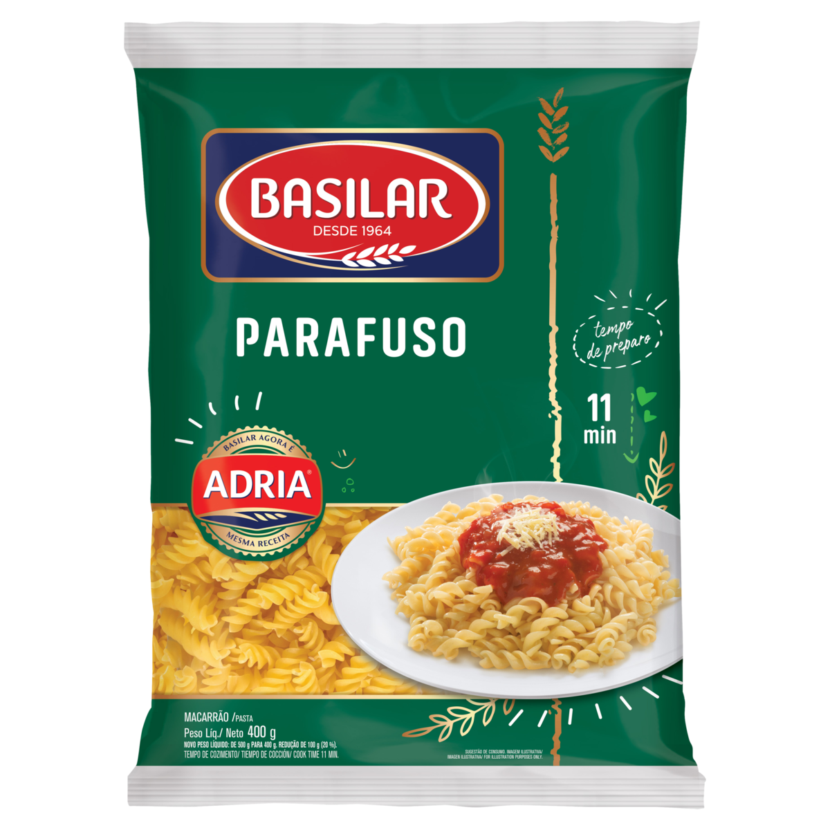 Macarr&atilde;o de S&ecirc;mola Parafuso Basilar Pacote 400g