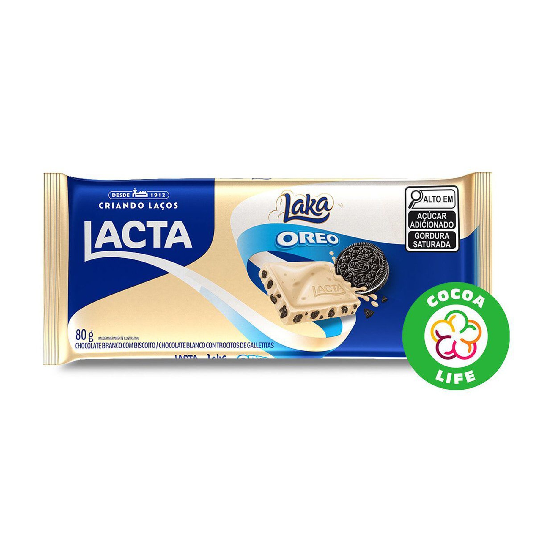 Chocolate Branco com Biscoito Oreo Laka Lacta Pacote 80g&nbsp;