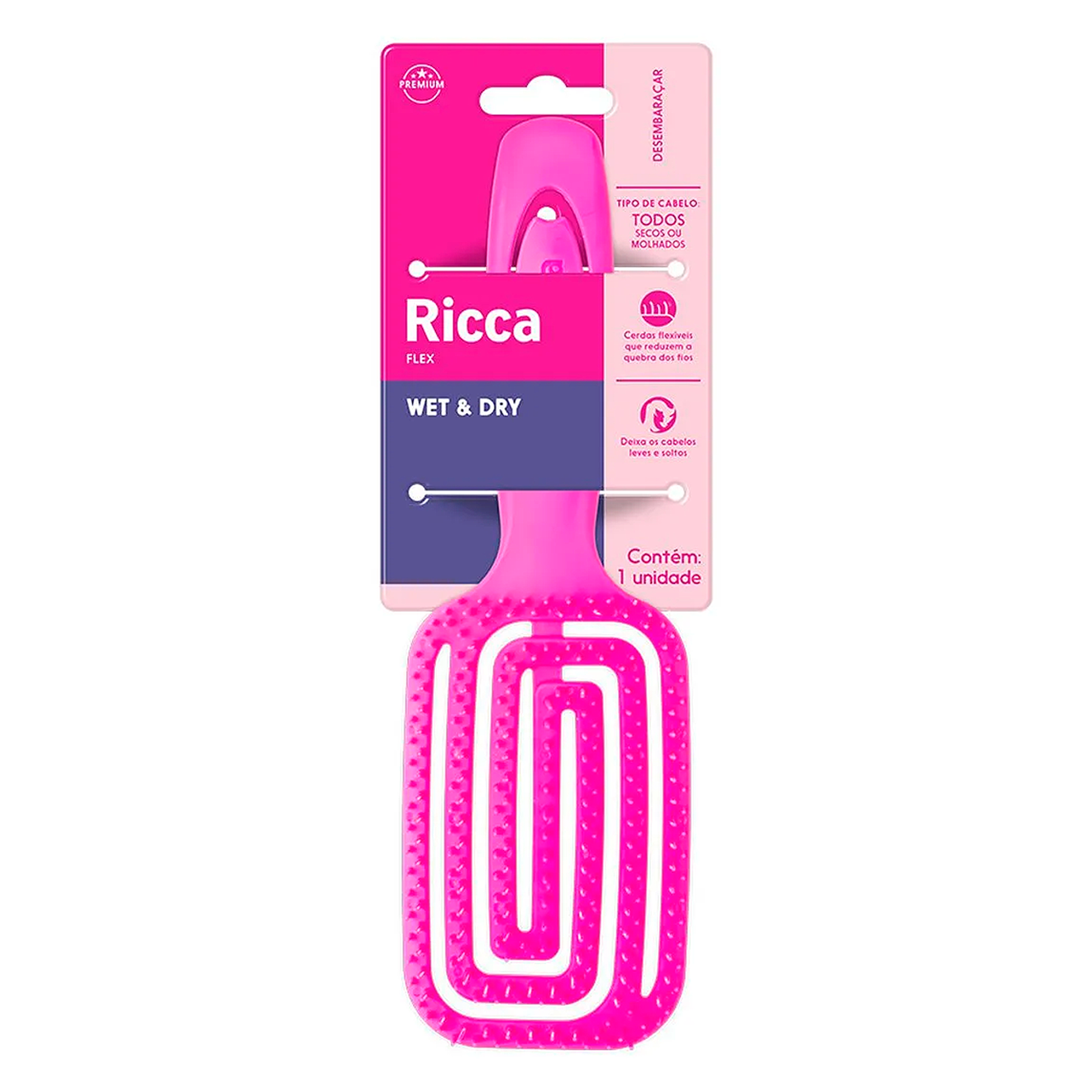 Escova para Cabelo Wet and Dry Rosa Ricca Ref. 812