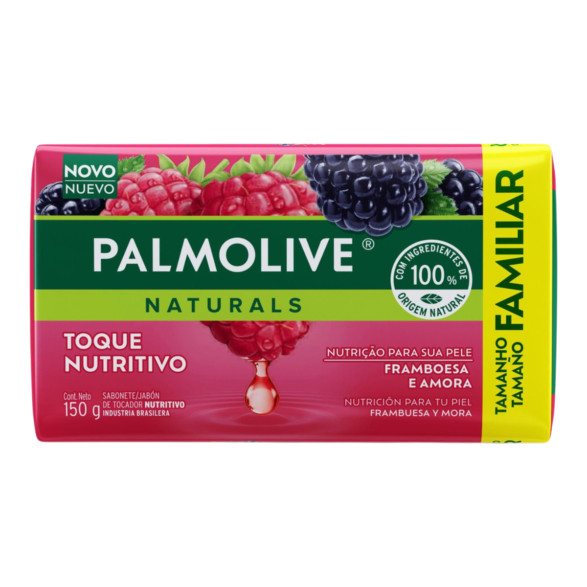 Sabonete Barra Framboesa e Amora Palmolive Naturals Toque Nutritivo Envolt&oacute;rio 150g Tamanho Familiar