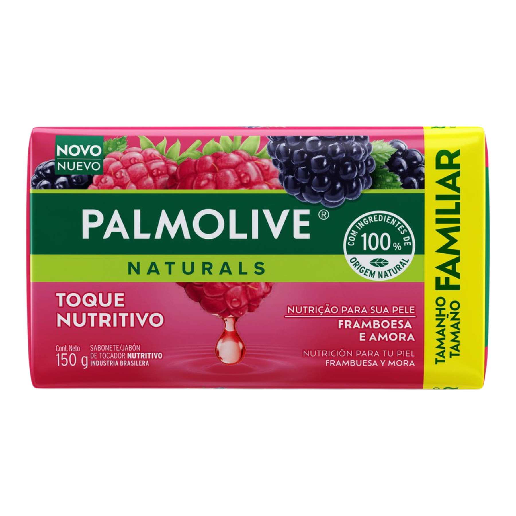 Sabonete Barra Framboesa e Amora Palmolive Naturals Toque Nutritivo Envolt&oacute;rio 150g Tamanho Familiar