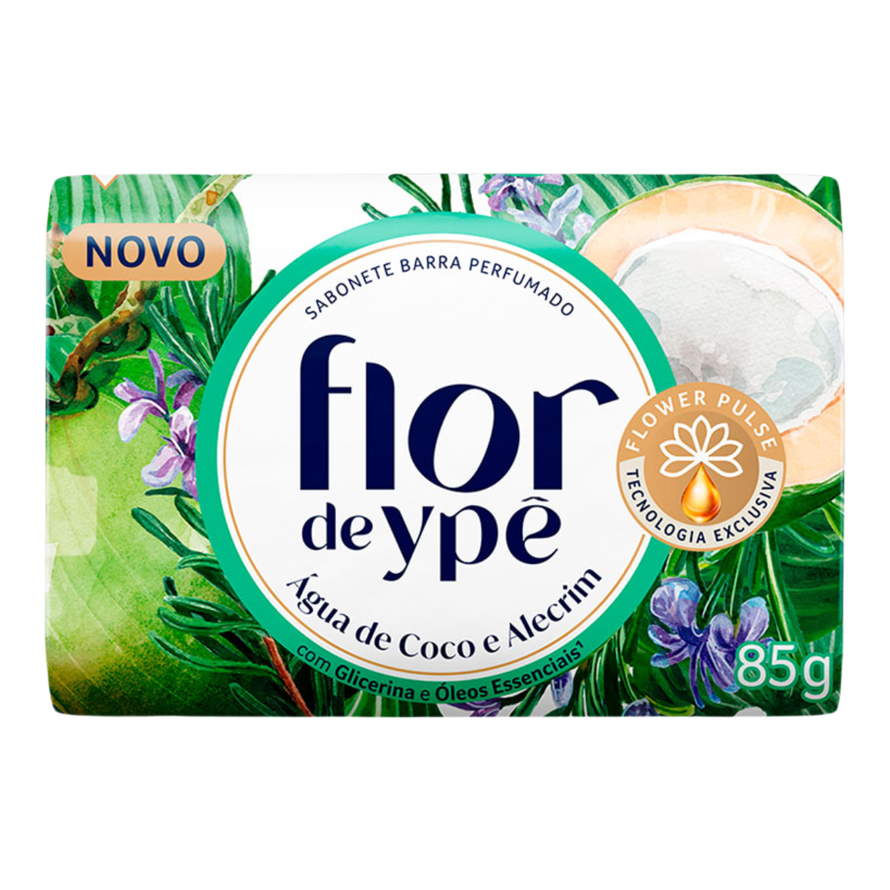 Sabonete Barra Perfumado &Aacute;gua de Coco e Alecrim Flor de Yp&ecirc; Envolt&oacute;rio 85g