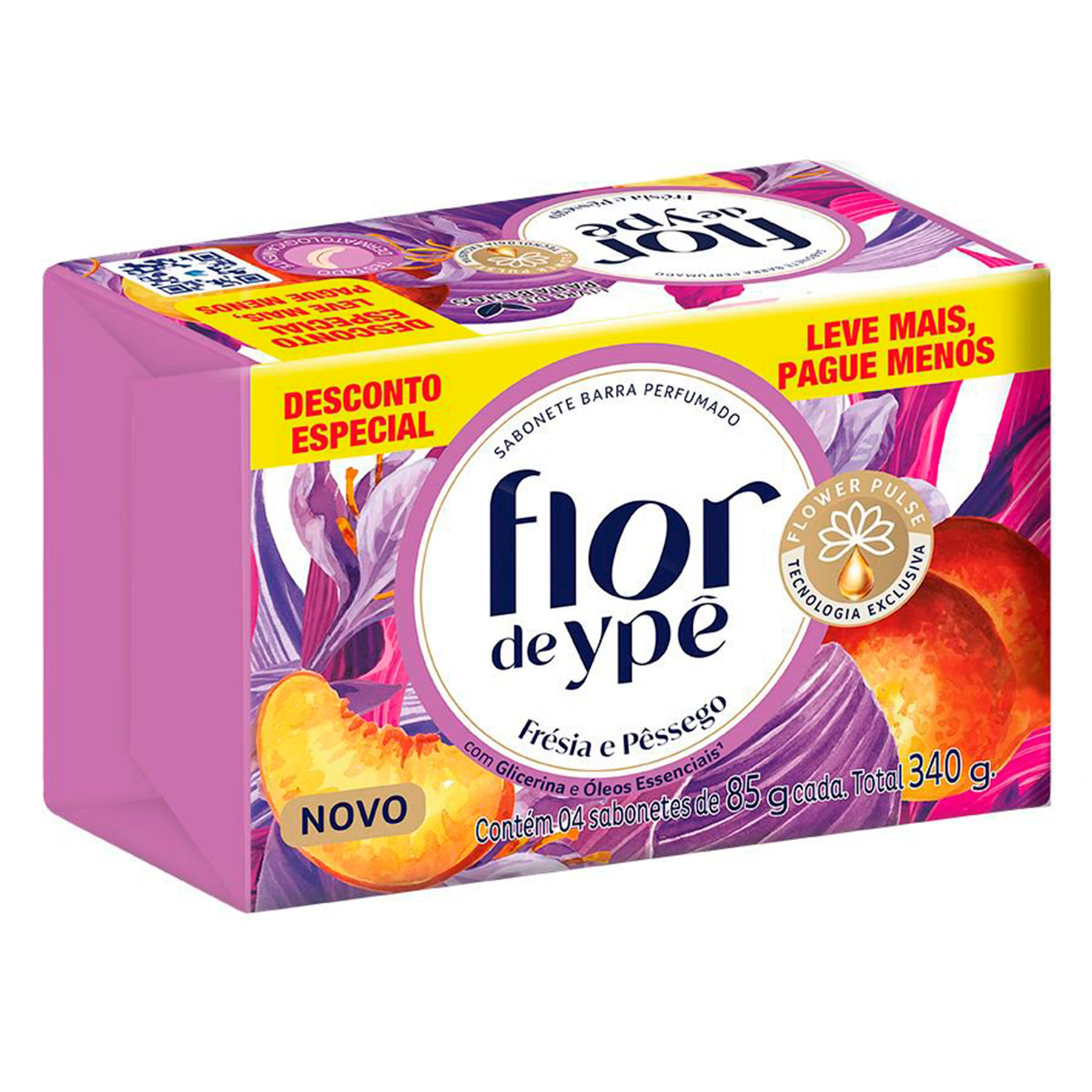 Sabonete em Barra Fr&eacute;sia e P&ecirc;ssego Flor de Yp&ecirc; Envolt&oacute;rio 340g C/4 Unidades - Embalagem Leve Mais Pague Menos