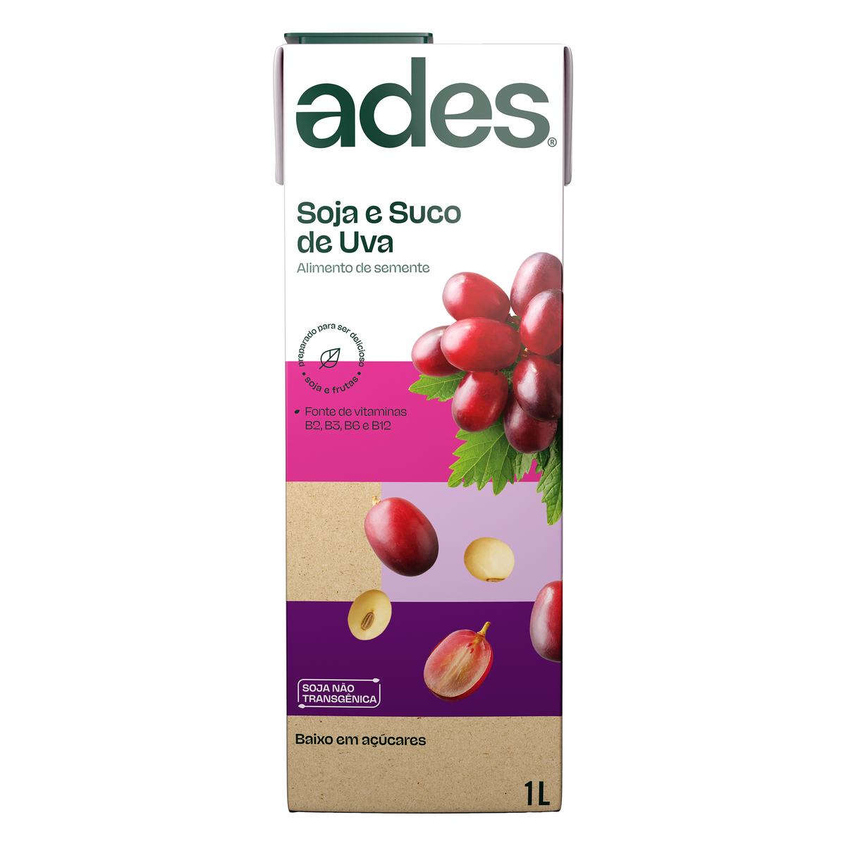 Bebida &agrave; Base de Soja Uva Ades Caixa 1l