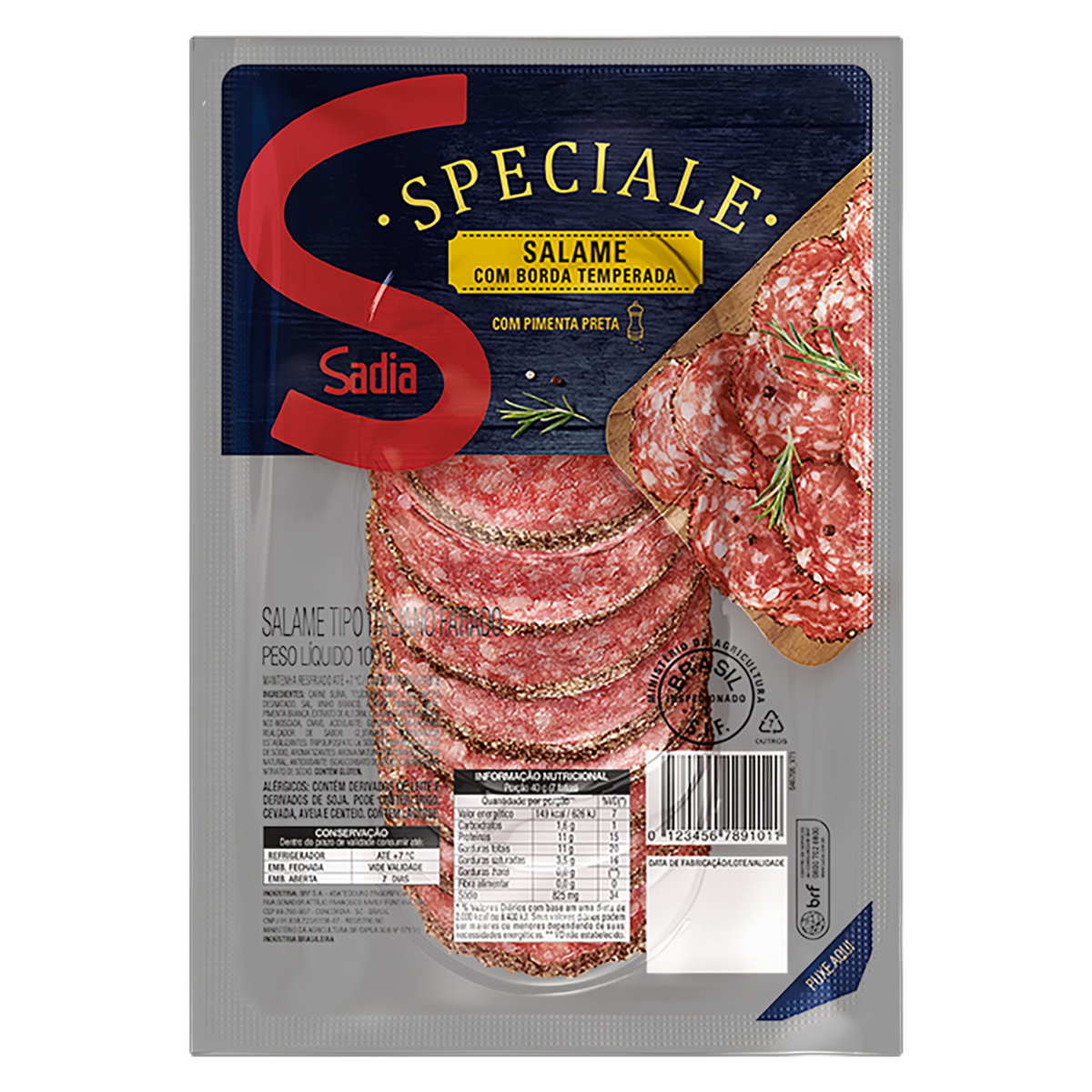 Salame Italiano com Borda Temperada Pimenta-Preta Fatiado Sadia Speciale 100g