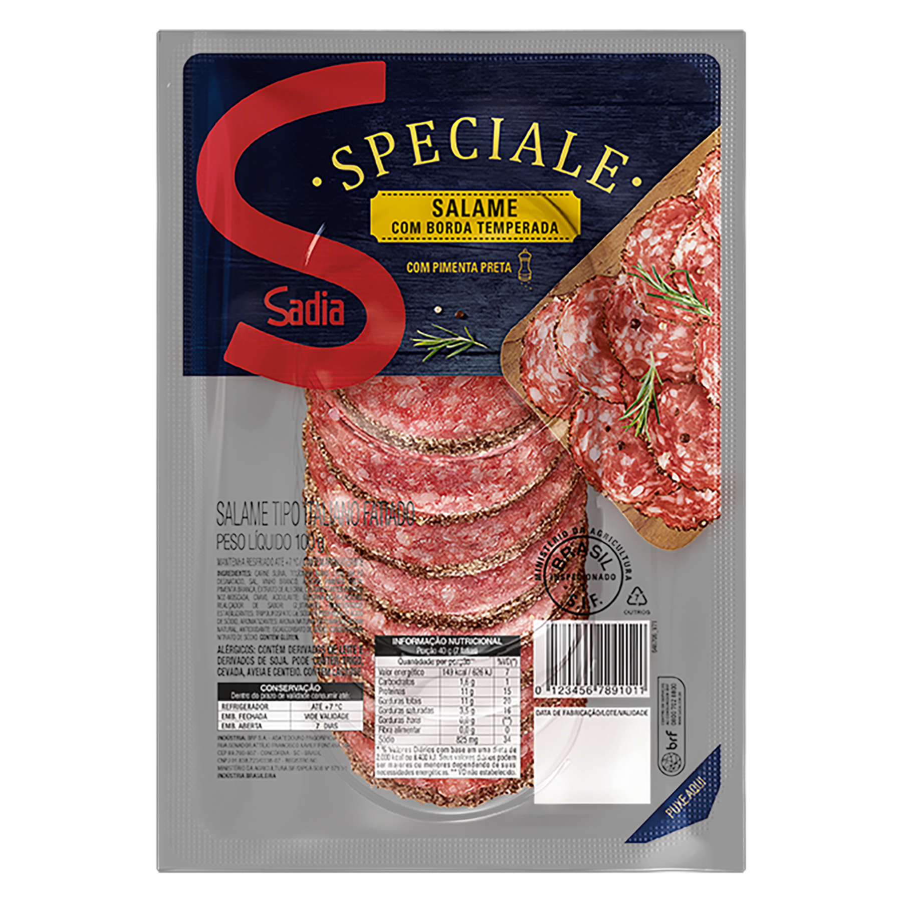 Salame Italiano com Borda Temperada Pimenta-Preta Fatiado Sadia Speciale 100g