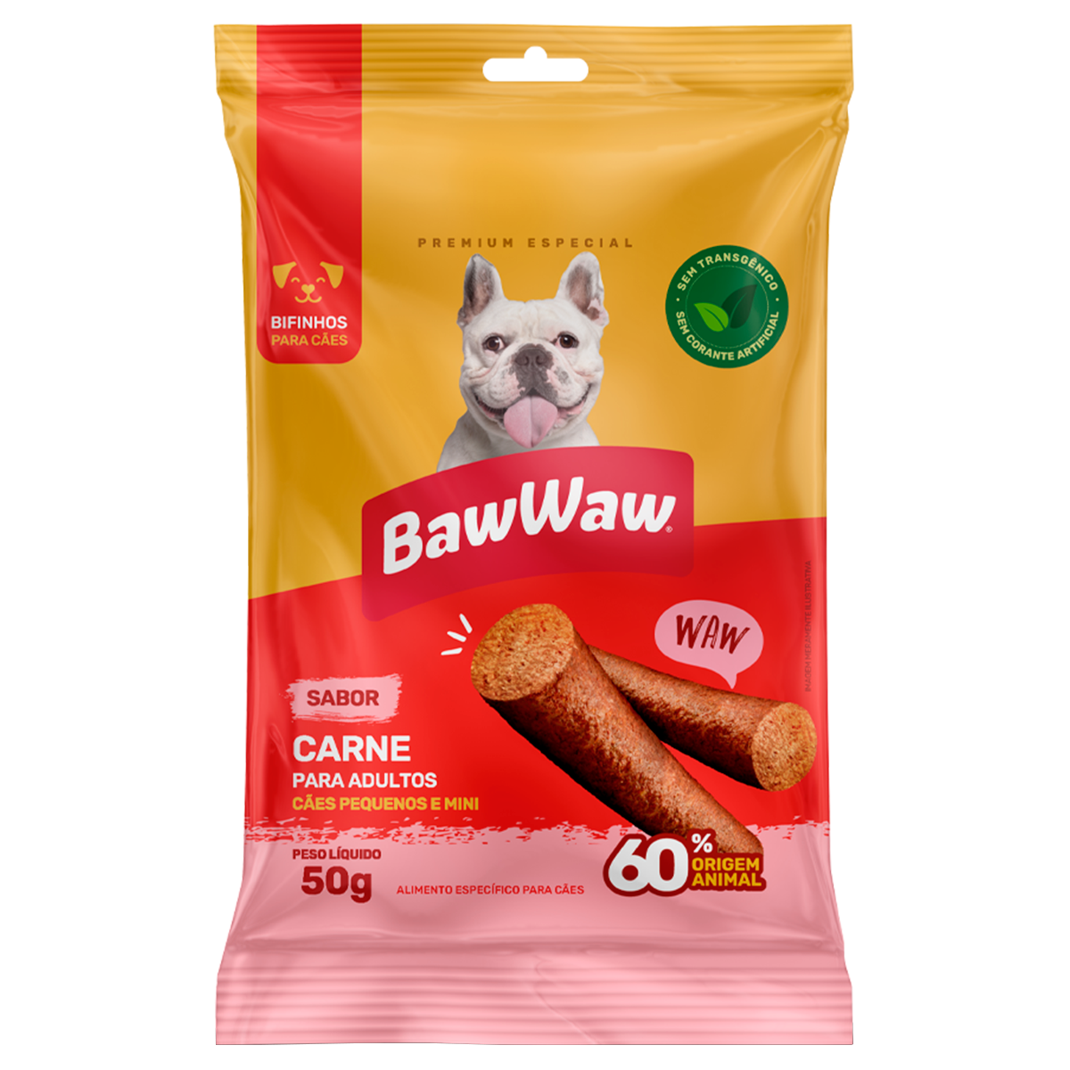 Bifinho para C&atilde;es Ra&ccedil;as Pequenas Carne Baw Waw Pacote 50g
