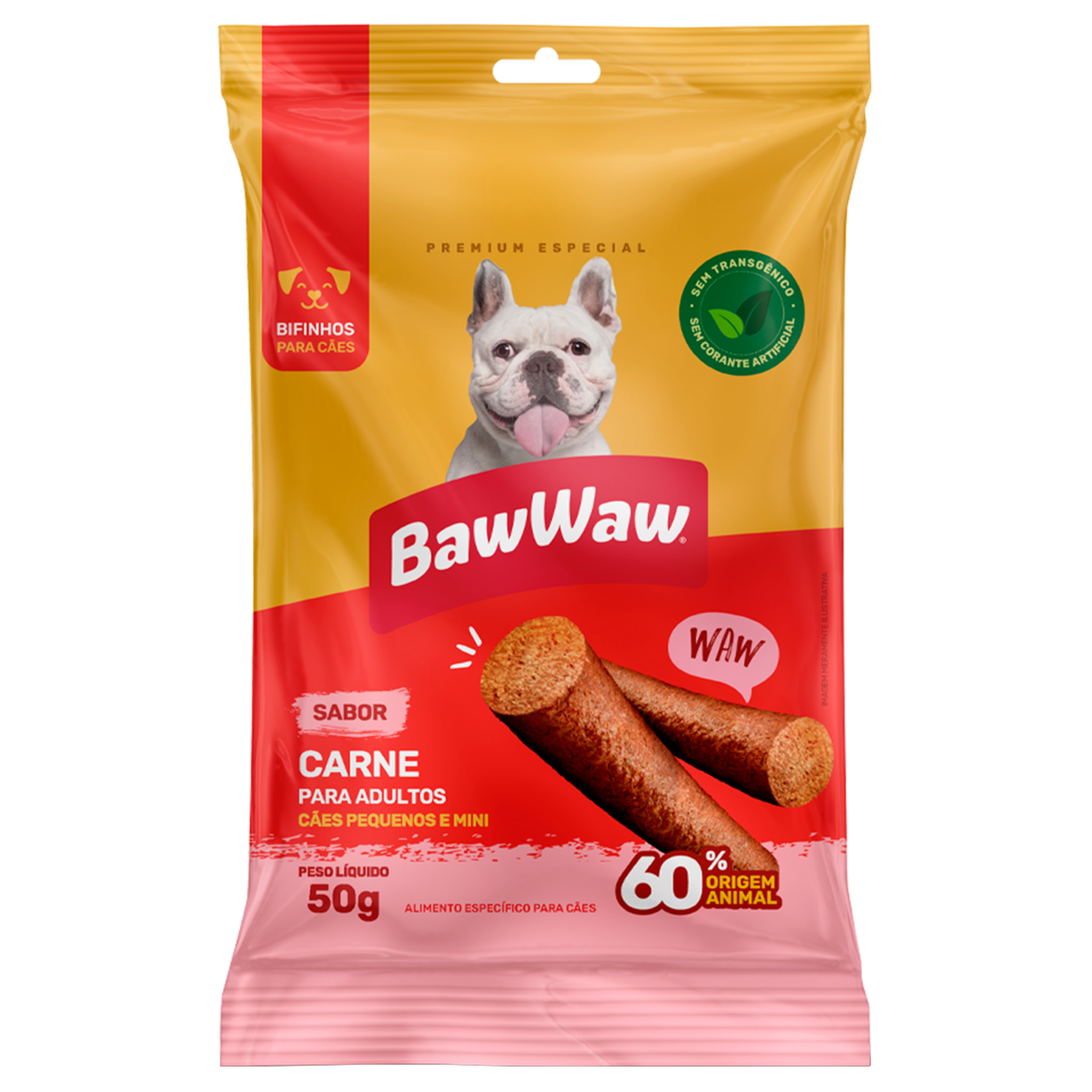 Bifinho para Cães Raças Pequenas Carne Baw Waw Pacote 50g
