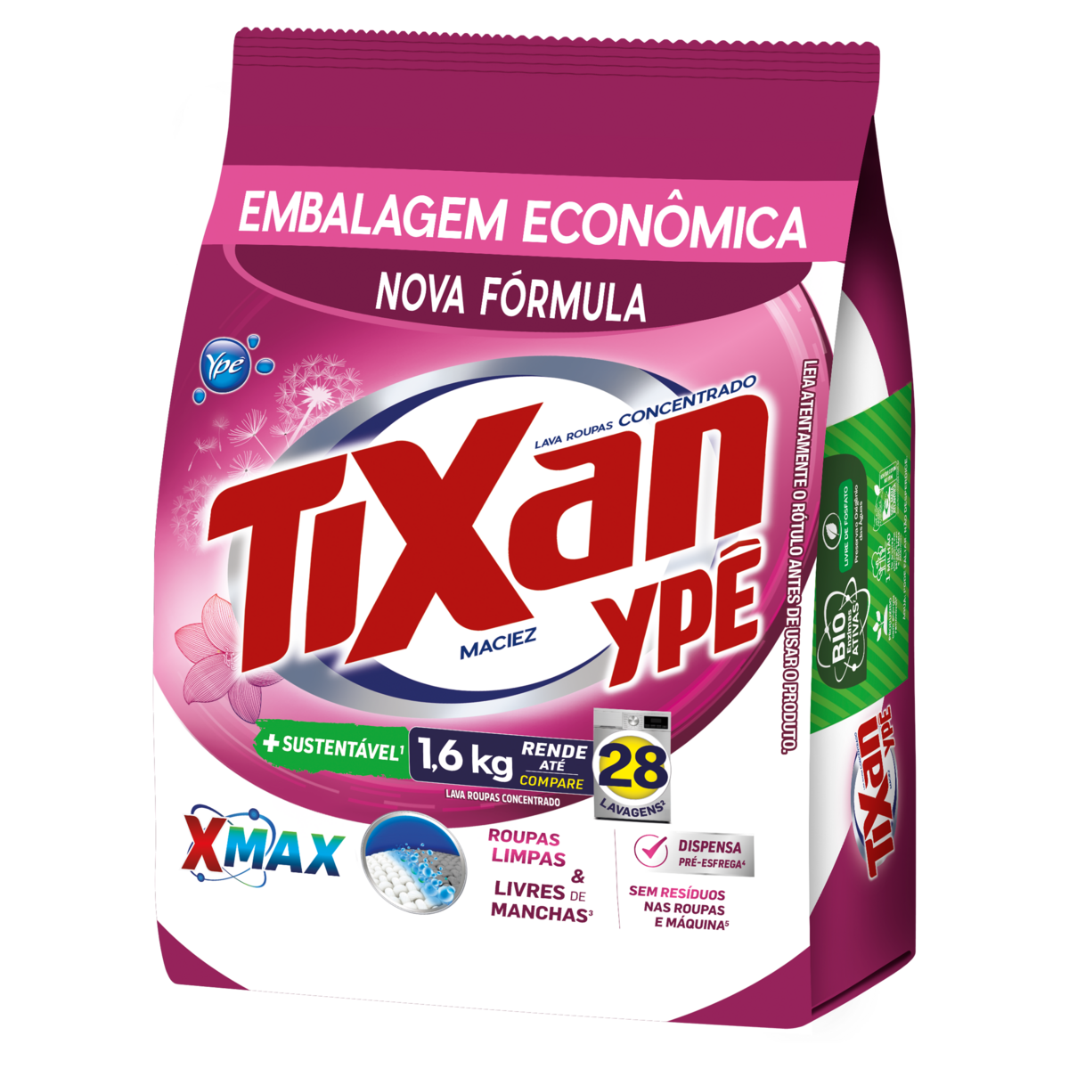 Sab&atilde;o Lava Roupas em P&oacute; Concentrado Maciez Tixan Yp&ecirc; Pacote 1,6kg - Embalagem Econ&ocirc;mica