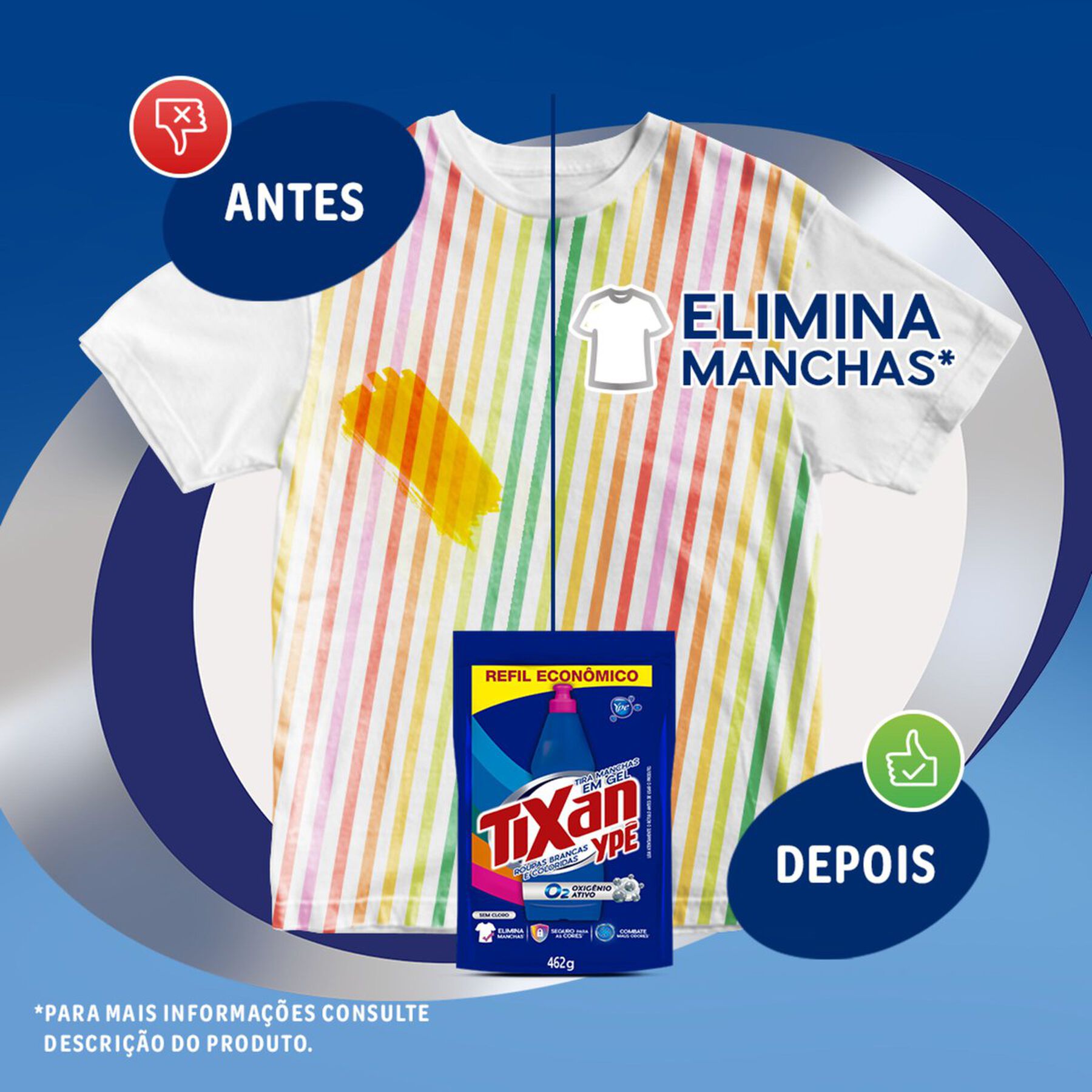 Tira Manchas Gel Roupas Brancas e Coloridas Tixan Ypê Sachê 462g