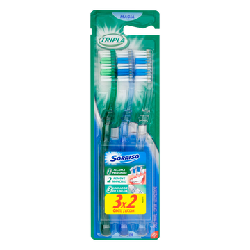 Escova Dental Macia Tripla 123 Sorriso C/3 Unidades - Embalagem 3x2 Grátis 1 Escova