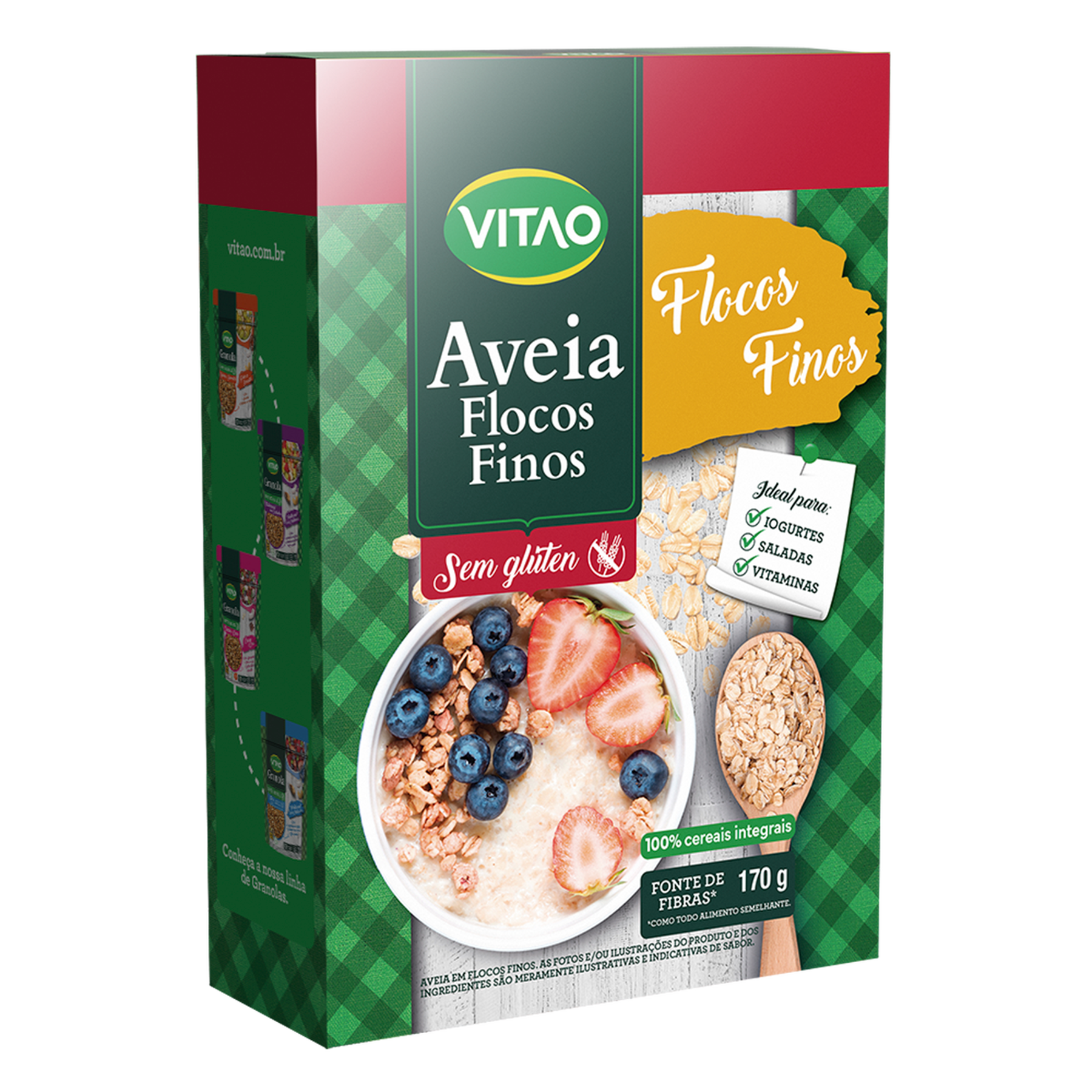Aveia Flocos Finos Integral Sem Gl&uacute;ten Vitao Caixa 170g