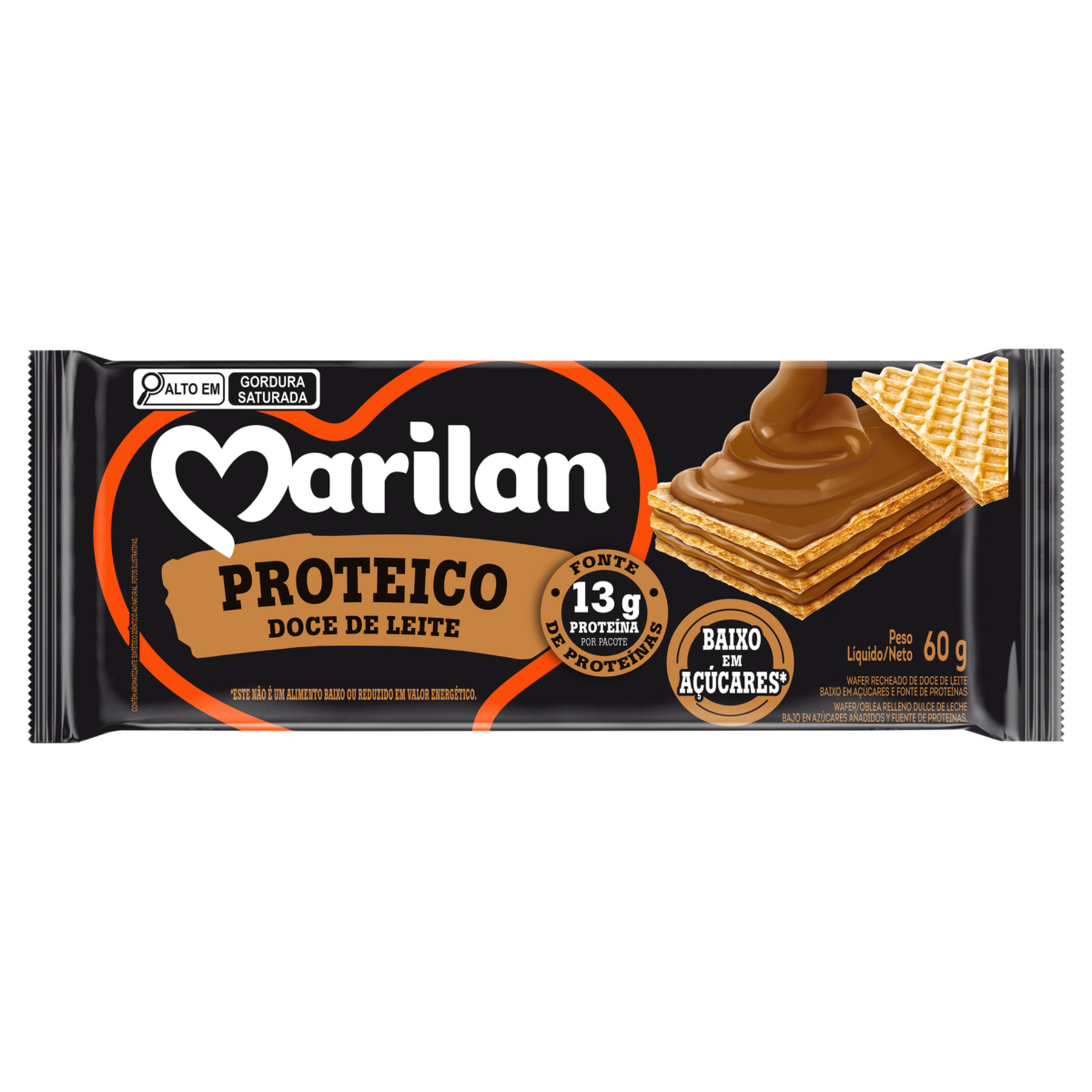 Biscoito Wafer Proteico Recheio Doce de Leite Marilan Pacote 60g