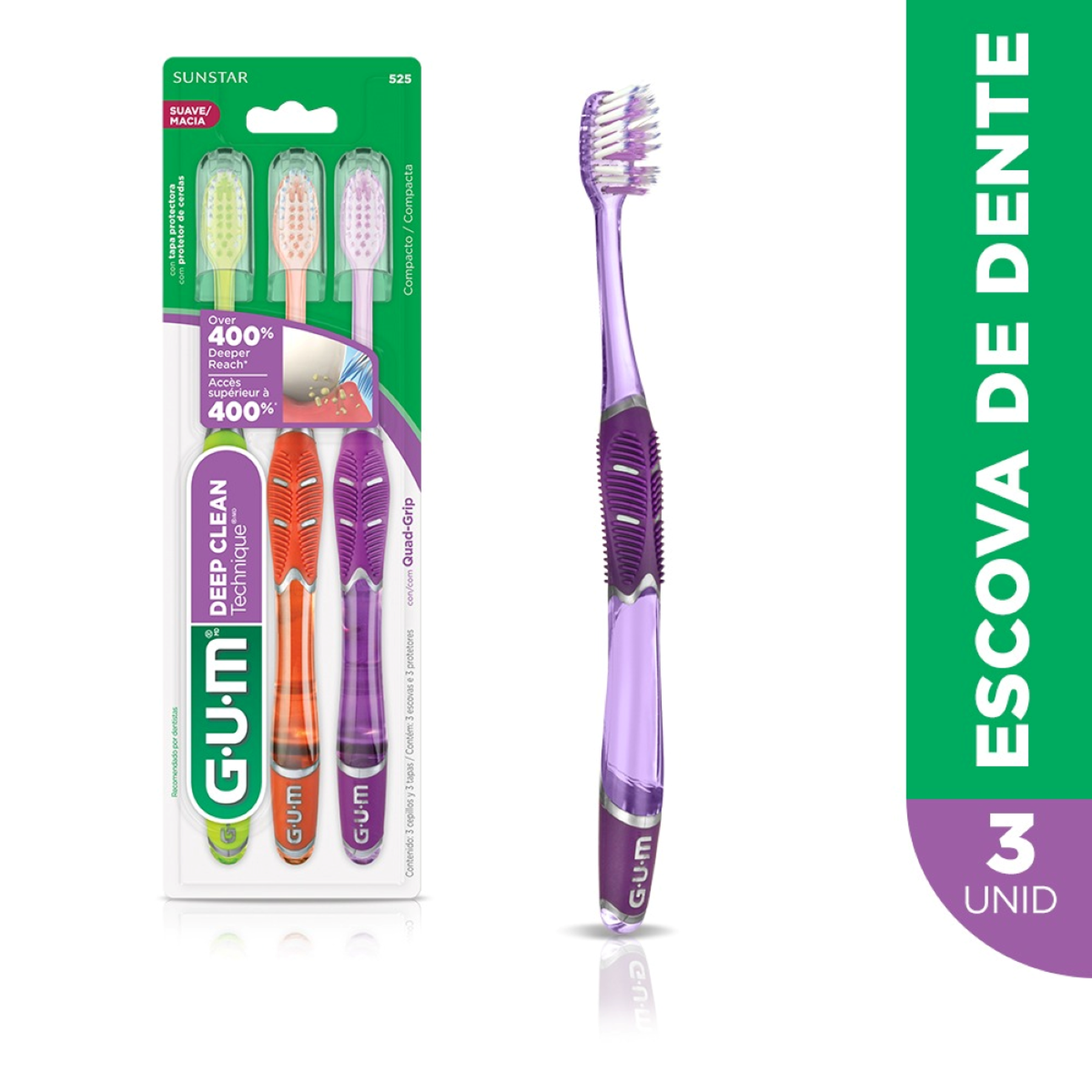 Escova Dental Macia Deep Clean Technique GUM C/3 Unidades