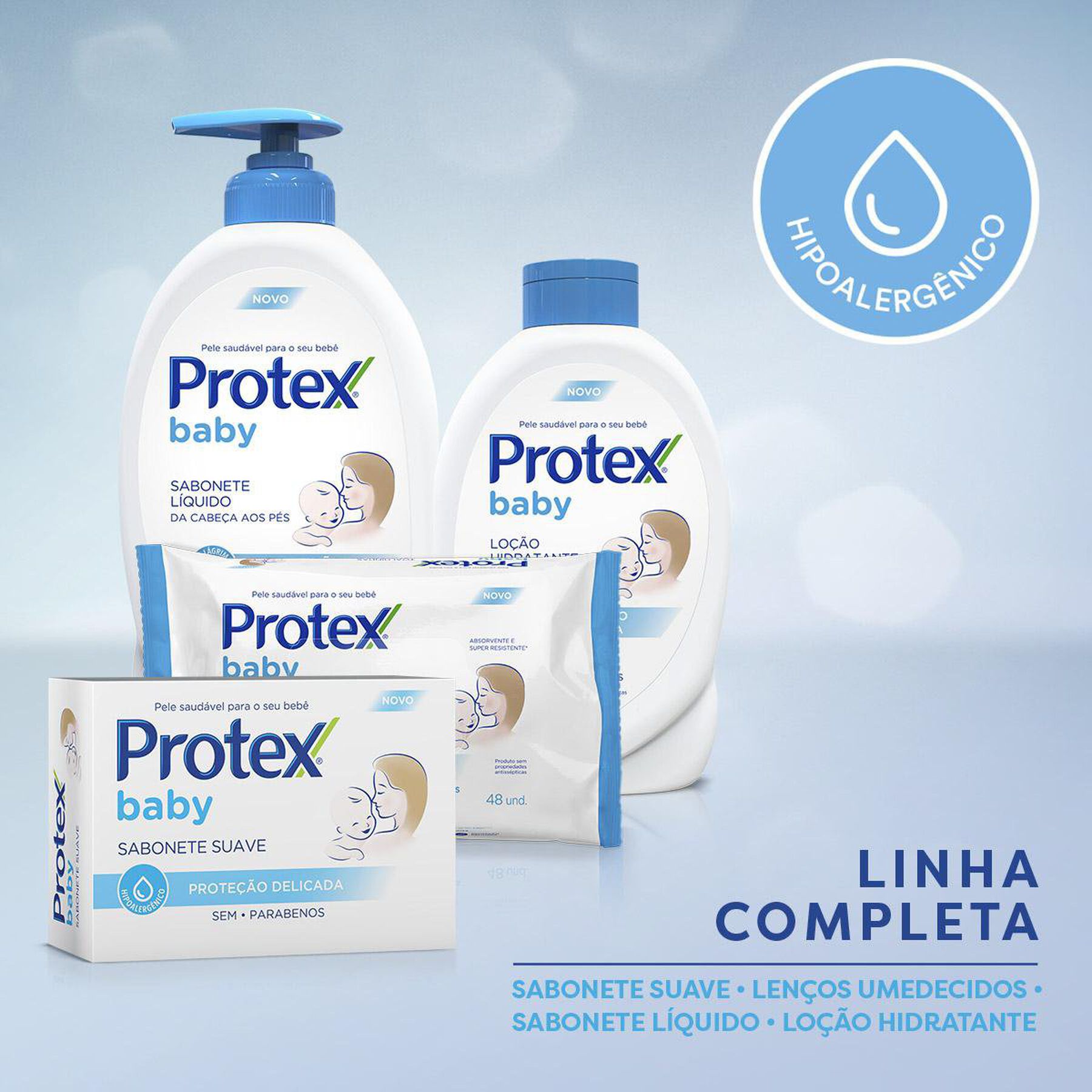 Sabonete L&iacute;quido da Cabe&ccedil;a aos P&eacute;s Protex Baby Prote&ccedil;&atilde;o Delicada Sach&ecirc; 180ml Refil