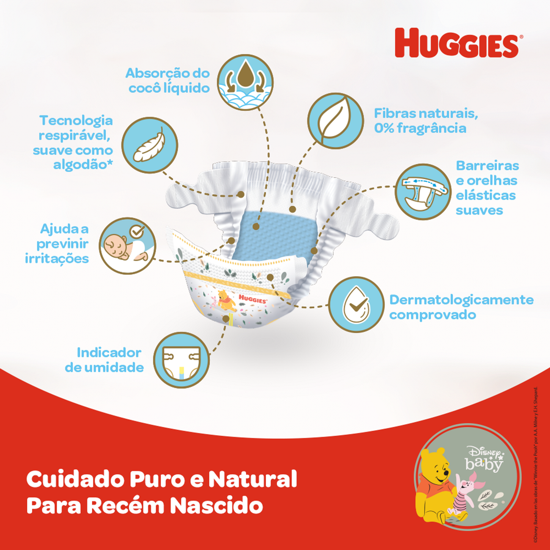 Fralda Descartável Recém Nascido Natural Care Huggies Tam. RN Pacote C/34 Unidades