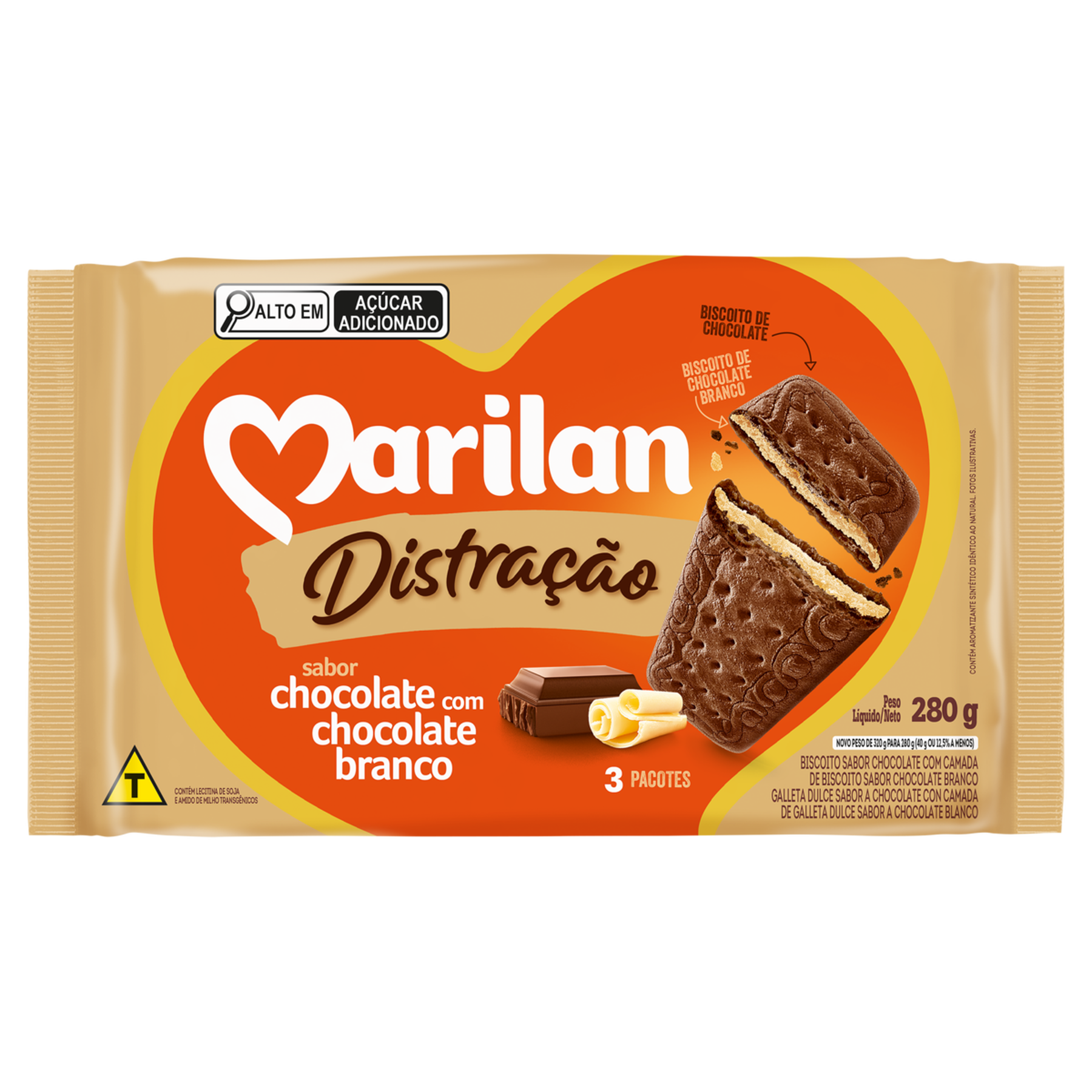 Biscoito Chocolate com Chocolate Branco Distra&ccedil;&atilde;o Marilan Pacote 280g