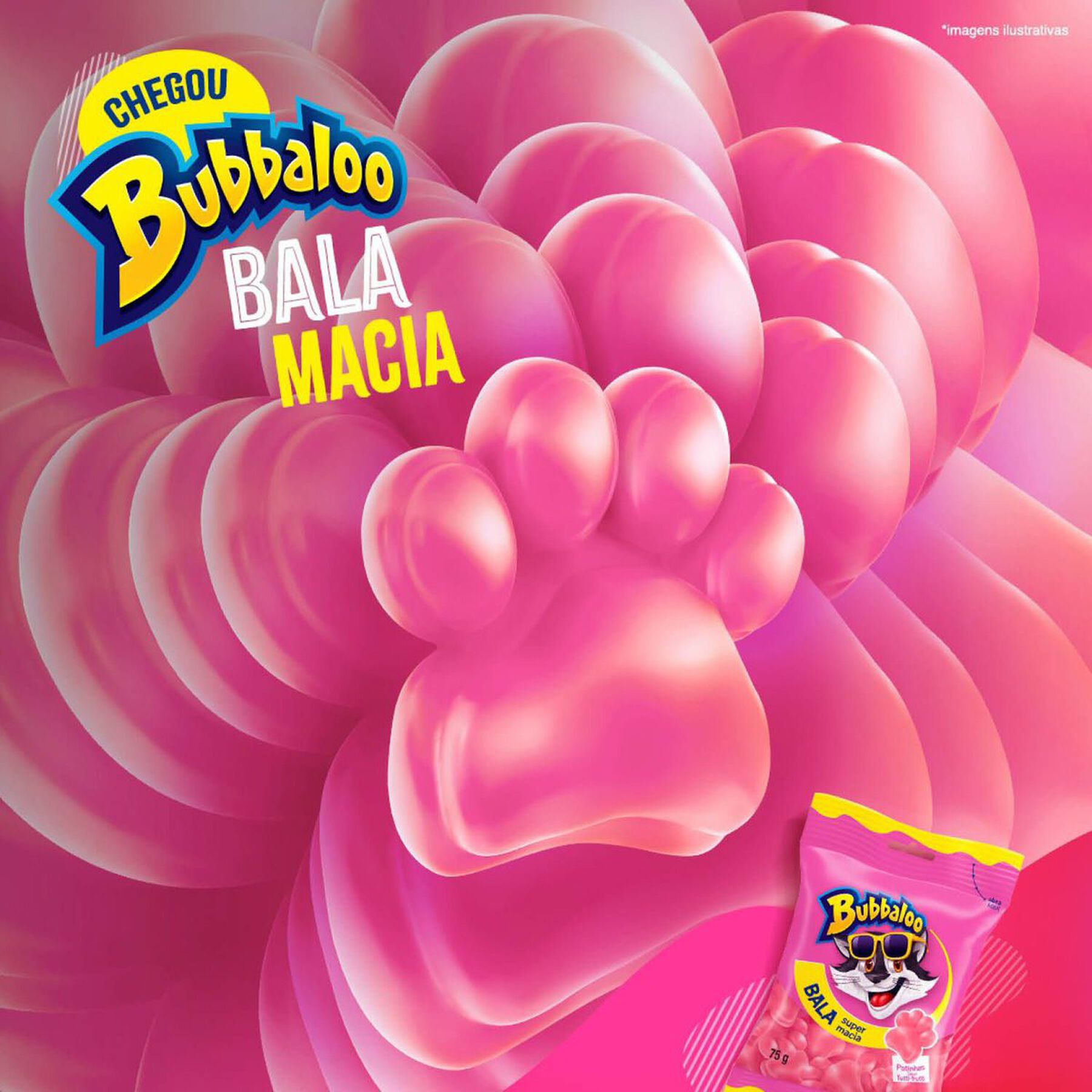 Bala Tutti Frutti Patinhas Bubbaloo Pacote 75g