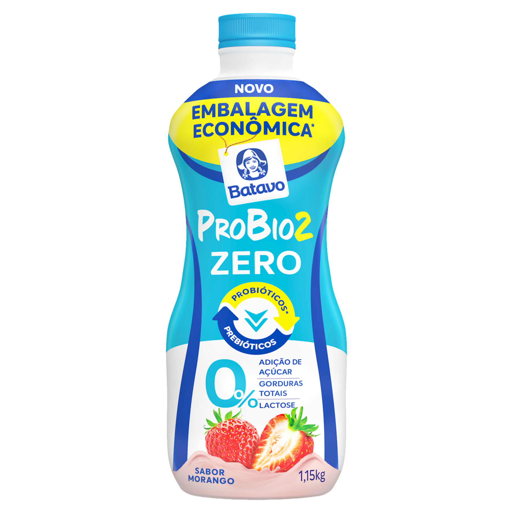 Iogurte Desnatado Zero Lactose Morango Batavo Probio2 Garrafa 1,15kg