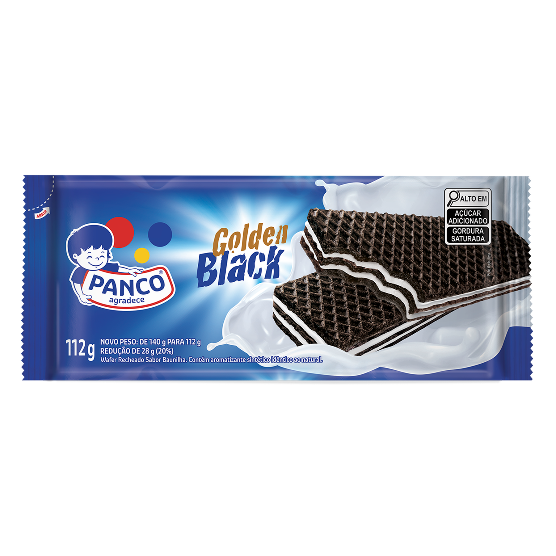 Biscoito Wafer Recheio Baunilha Golden Black Panco Pacote 112g