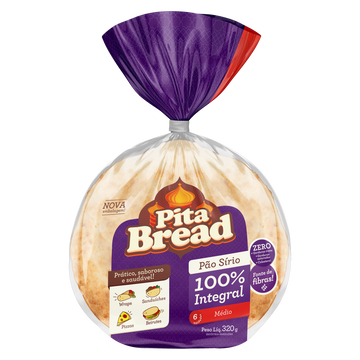 Pão Sírio Médio Integral Pita Bread Pacote 320g