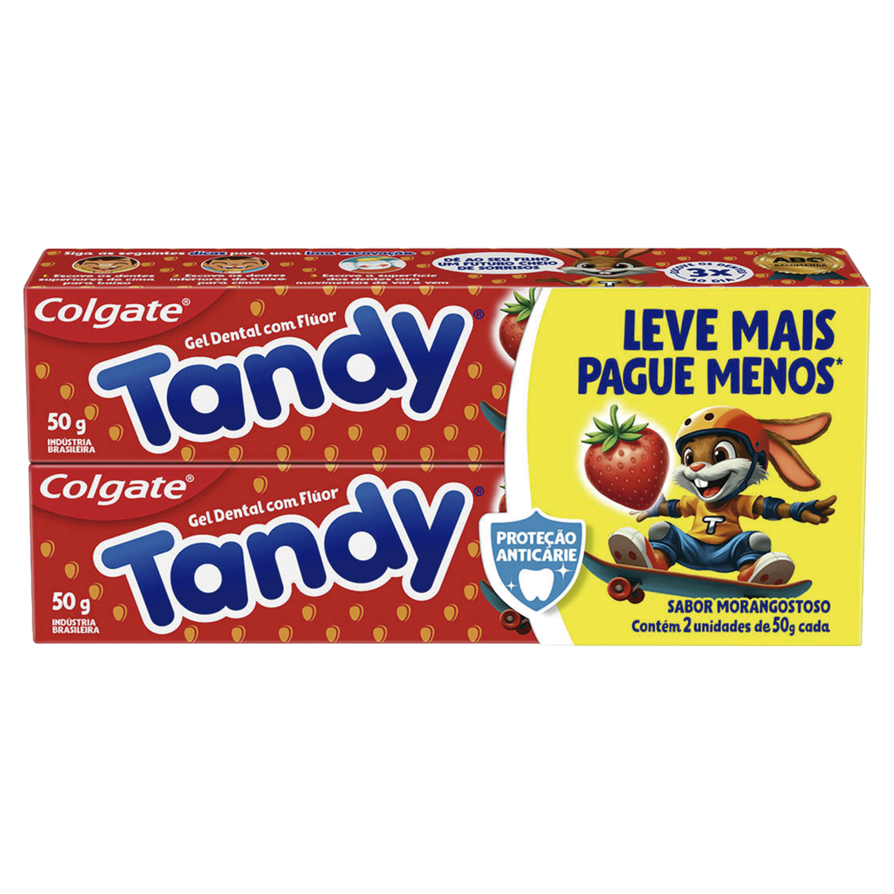 Gel Dental Infantil com Fl&uacute;or Morangostoso Colgate Tandy Bisnaga 100g C/2 Unidades - Embalagem Leve Mais Pague Menos