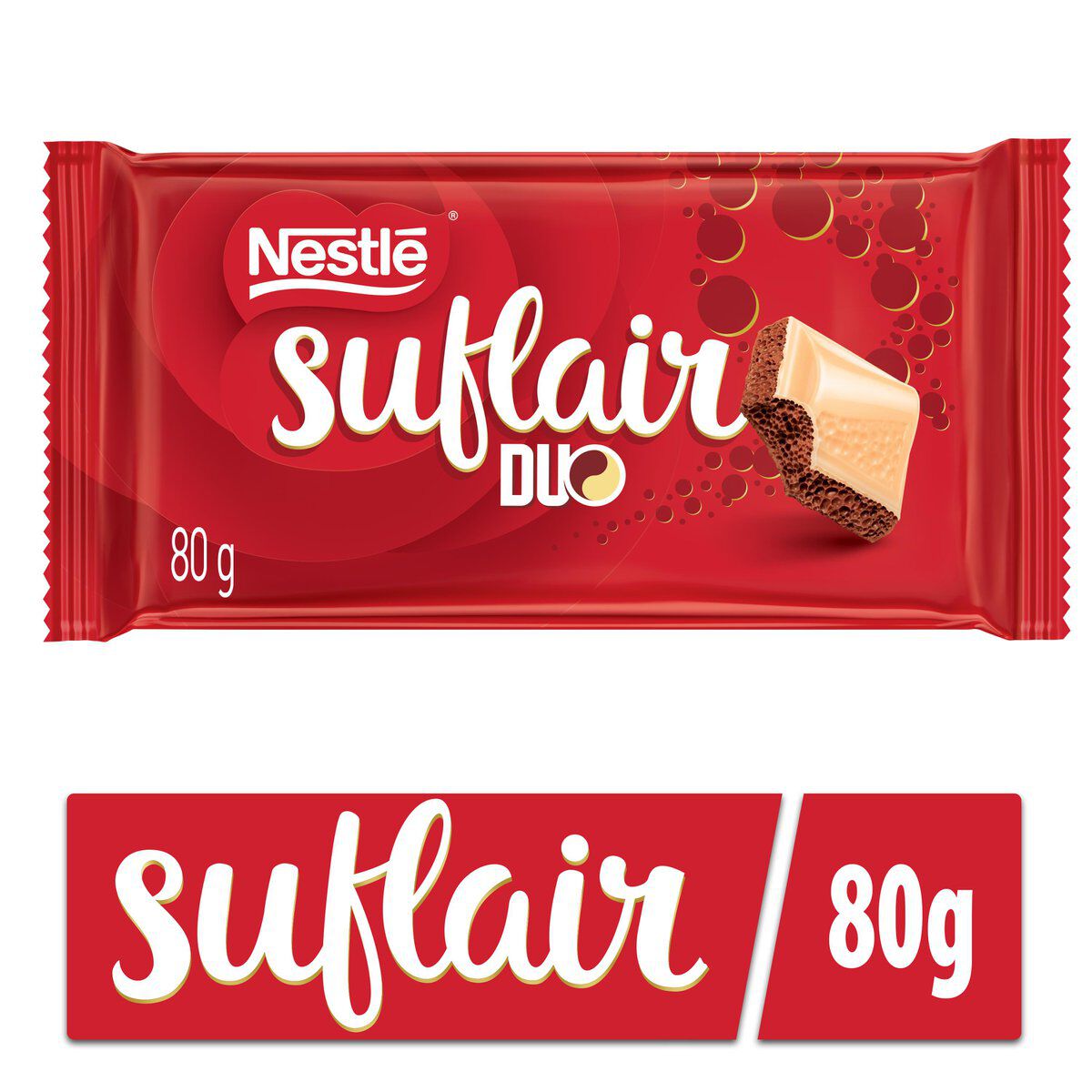 Barra de Chocolate ao Leite Aerado e Branco Duo Nestl&eacute; Suflair Pacote 80g