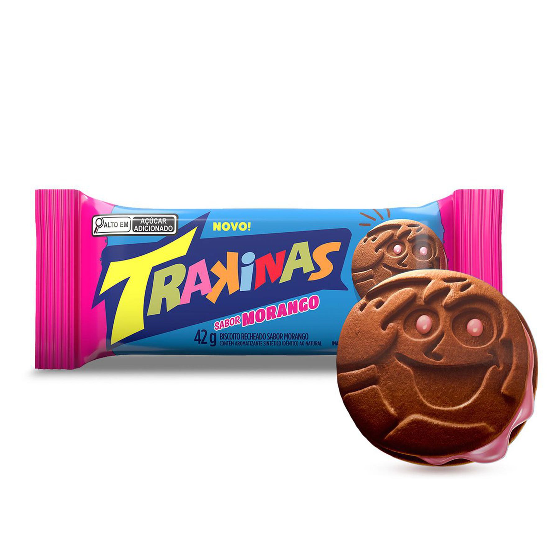 Biscoito Recheio Morango Trakinas Pacote 42g