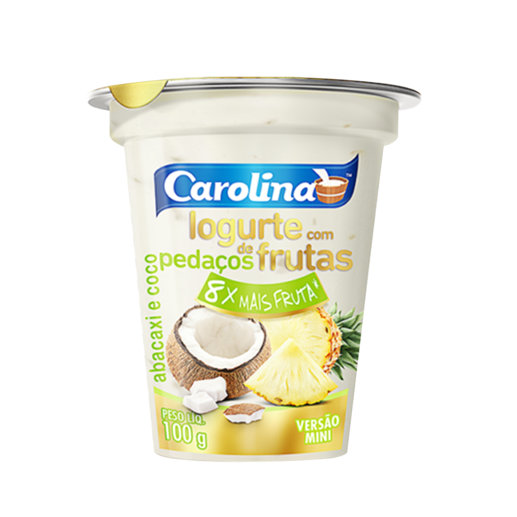 Iogurte Peda&ccedil;os Abacaxi e Coco Carolina 100g