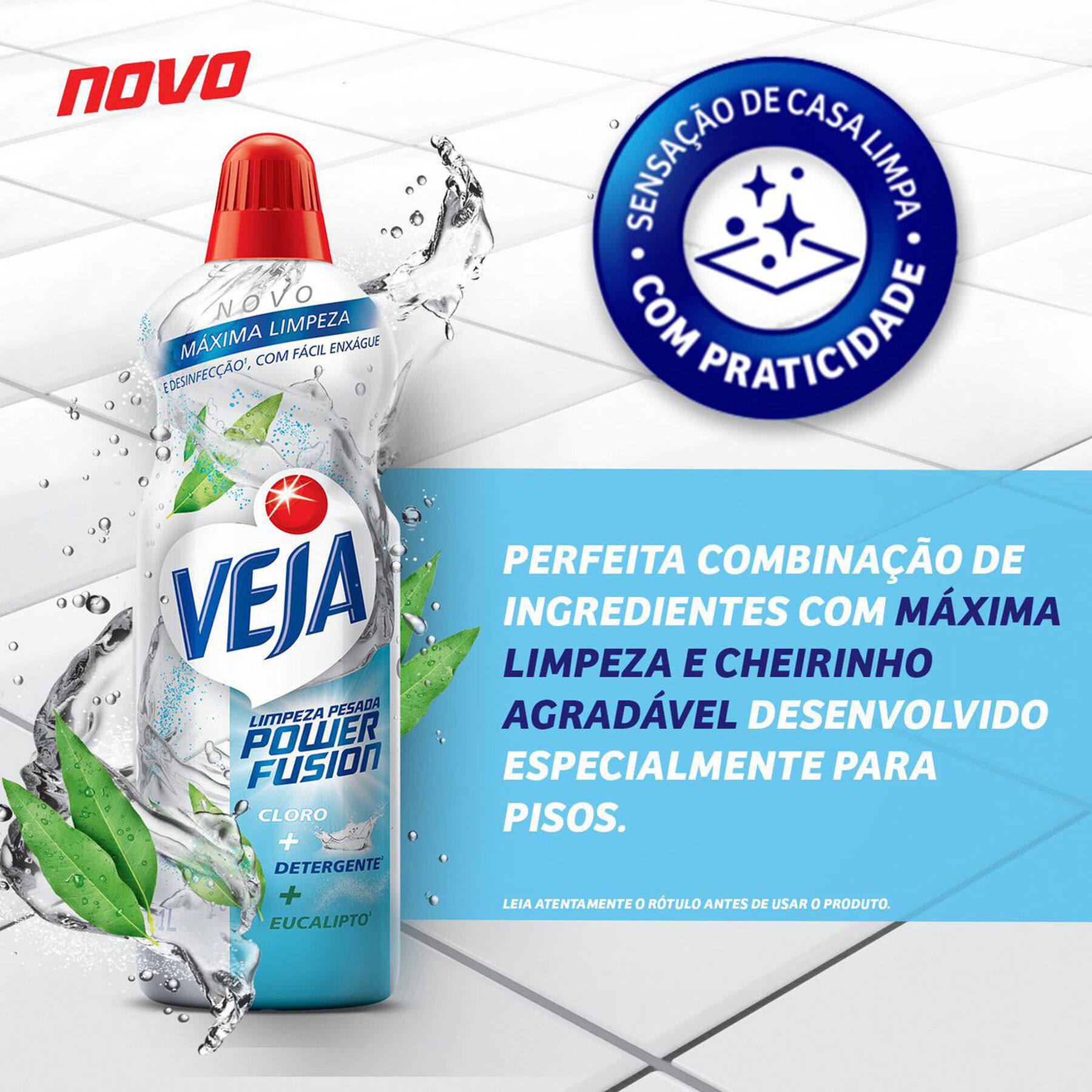 Limpador Limpeza Pesada com Cloro, Detergente e Eucalipto Veja Power Fusion Frasco 500ml