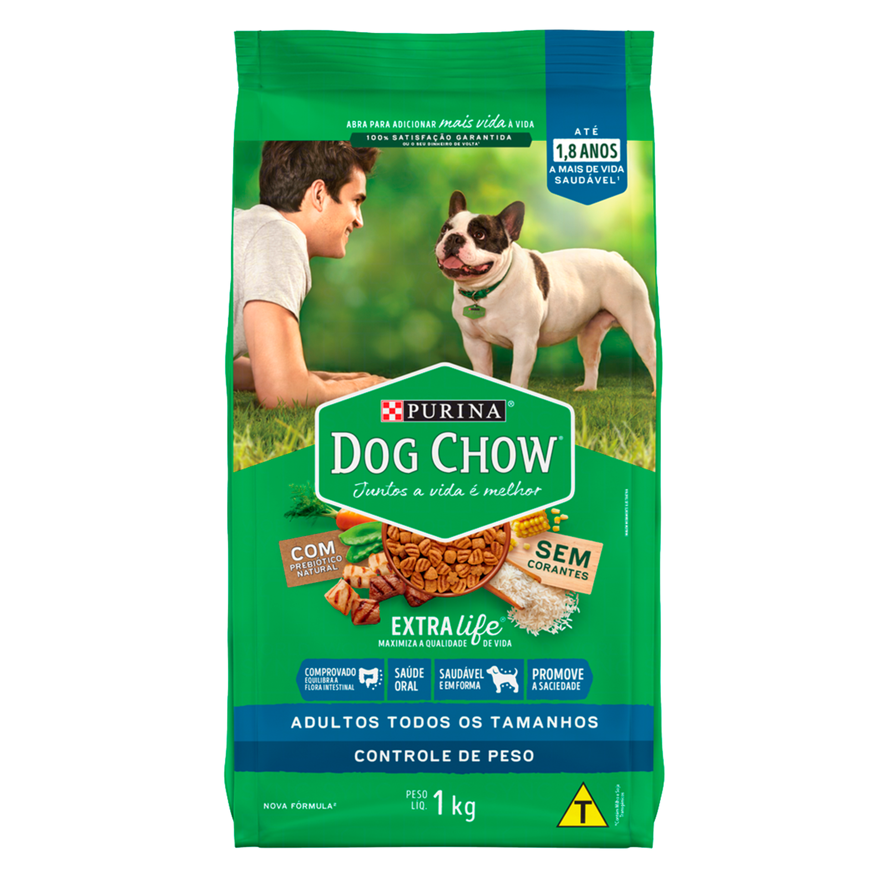 Alimento para Cães Adultos Todos os Tamanhos Carne, Frango e Arroz Purina Dog Chow Extra Life Pacote 1kg
