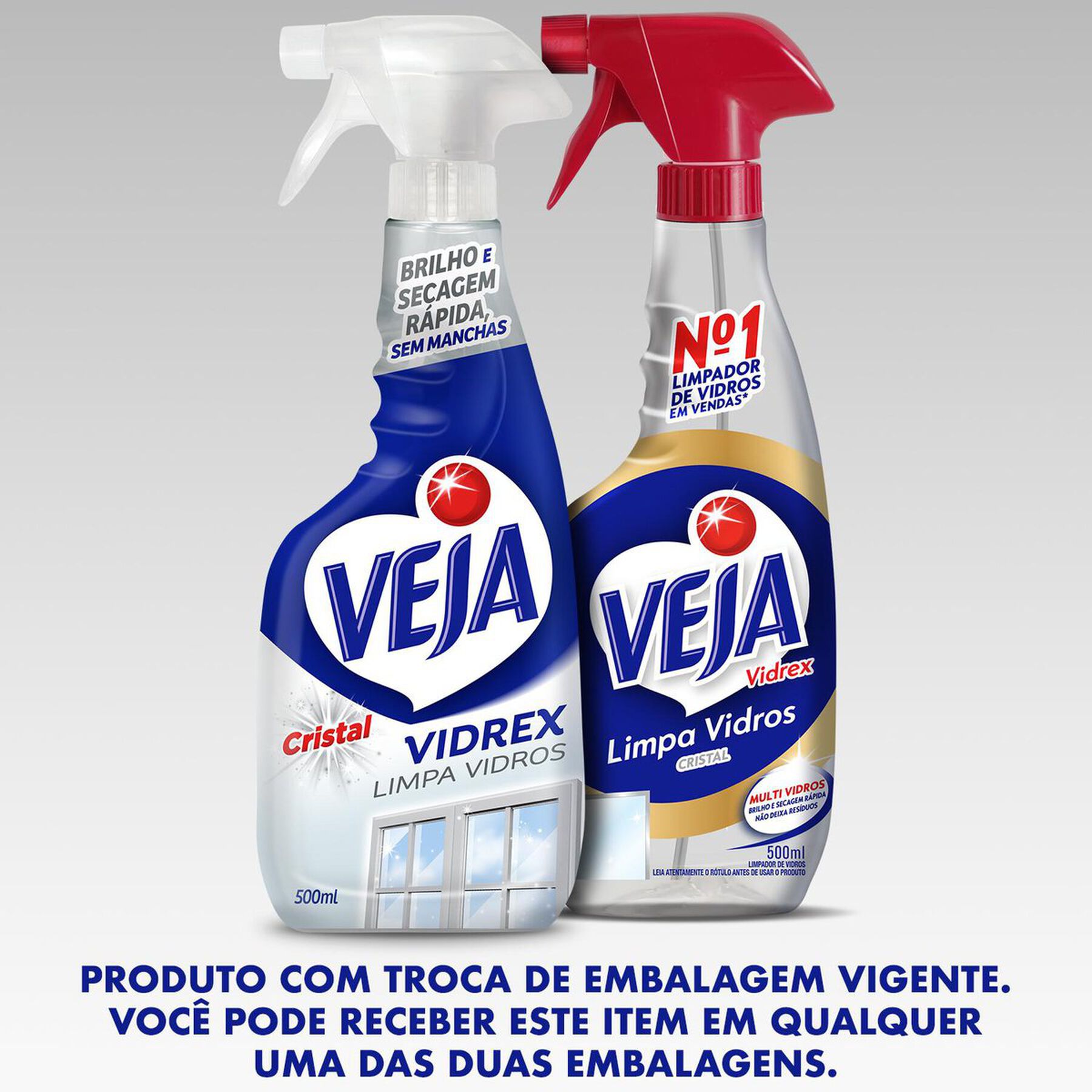 Limpa-Vidro Líquido Cristal Veja Vidrex Frasco 500ml Borrifador