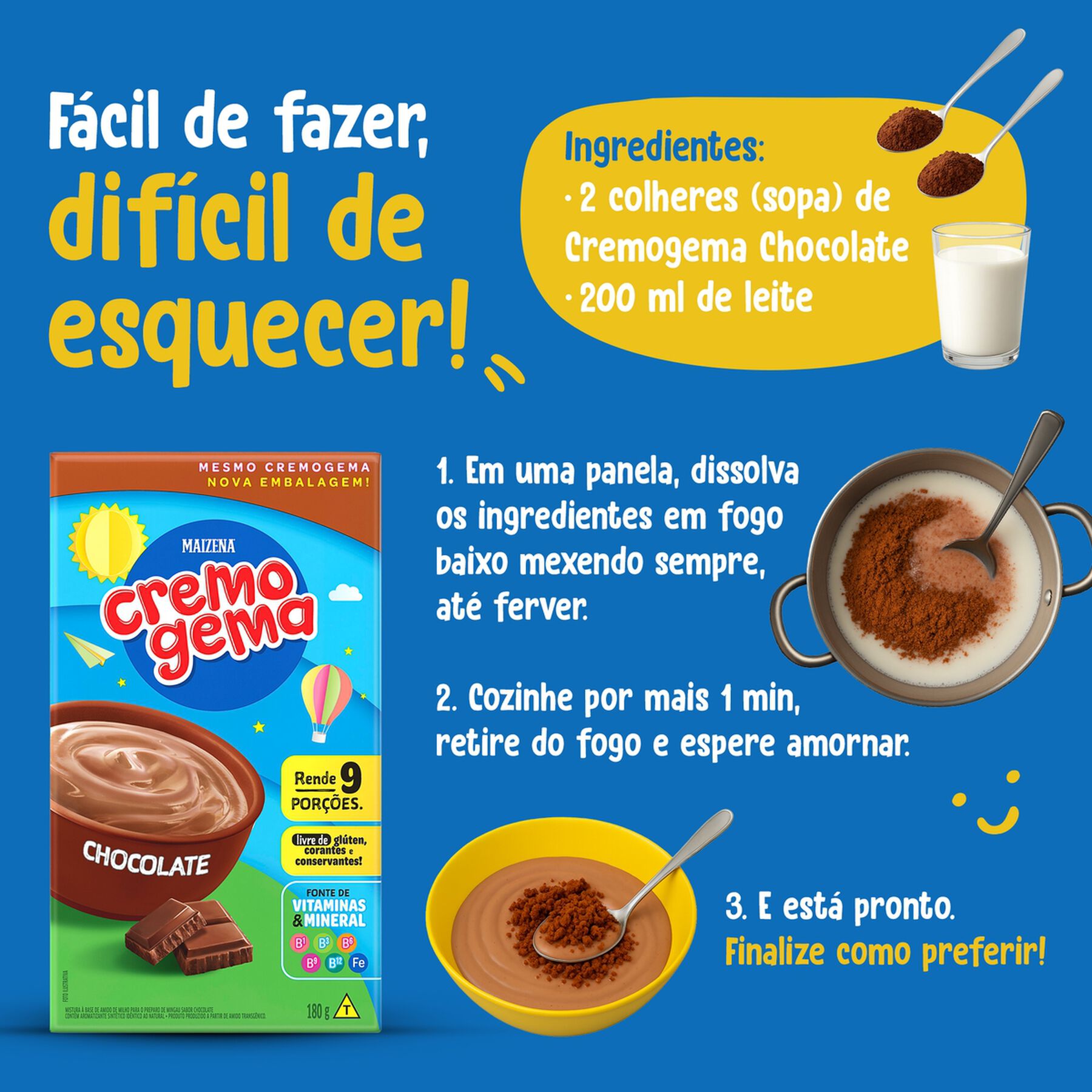 Mingau Chocolate Cremogema Maizena Caixa 180g&nbsp;