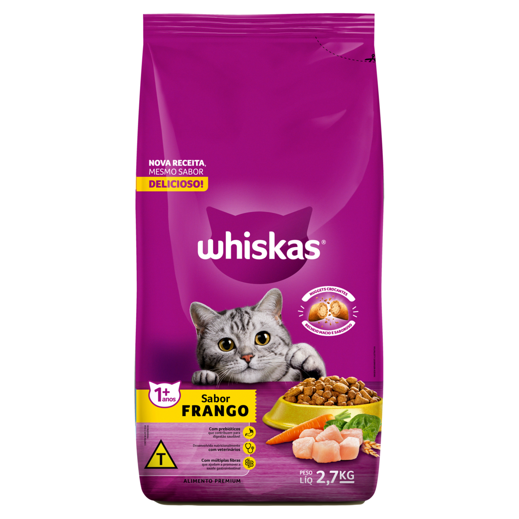 Alimento para Gatos Adultos 1+ Frango Whiskas Pacote 2,7kg
