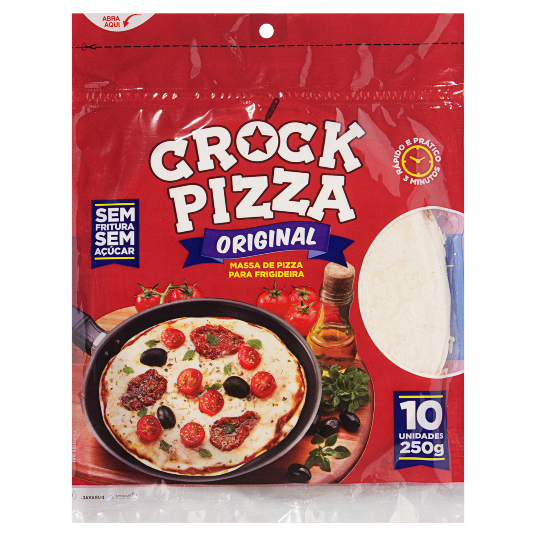 Massa para Pizza de Frigideira Original Zero Açúcar Crock Pizza Pacote 250g 10 Unidades