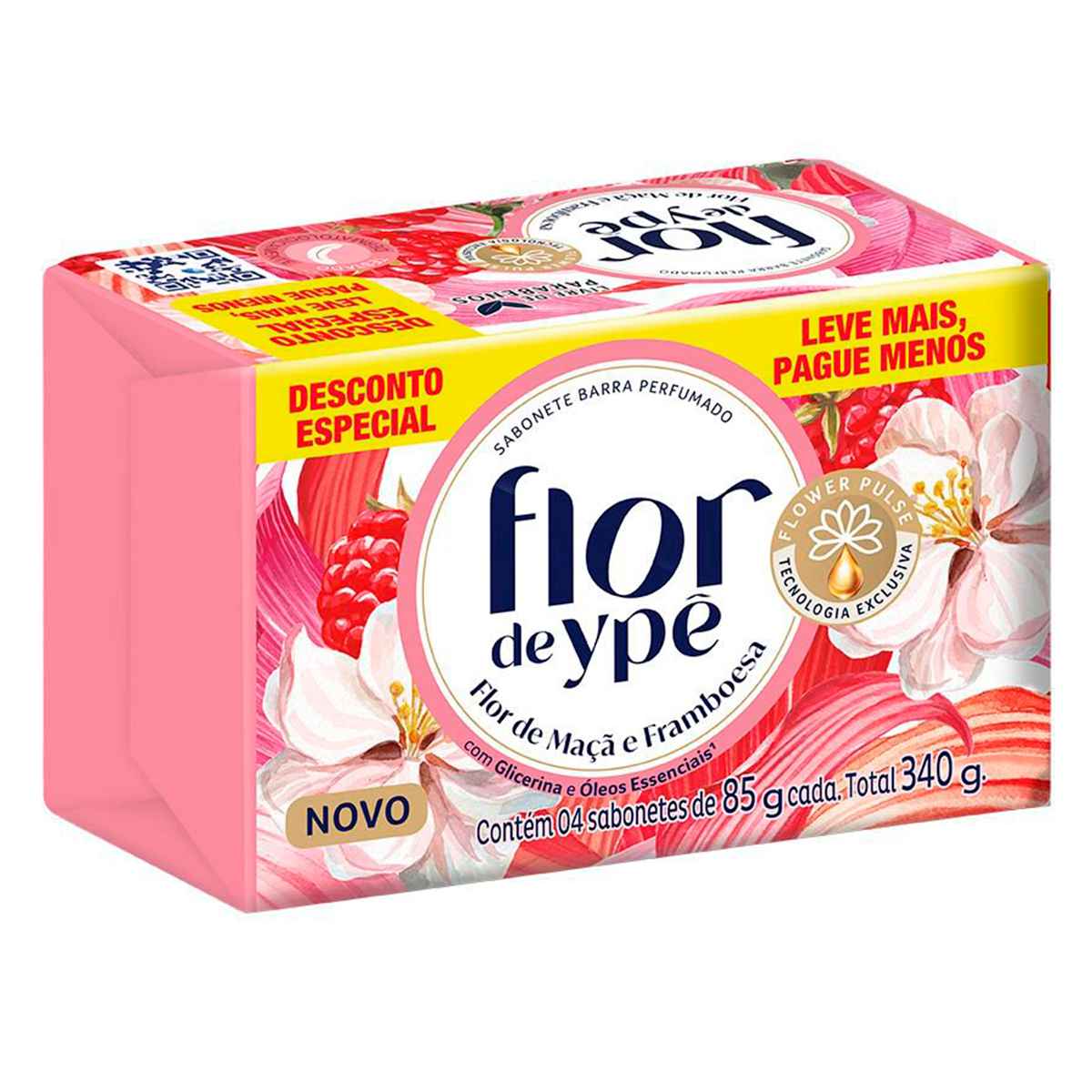 Sabonete em Barra Flor de Ma&ccedil;&atilde; e Framboesa Flor de Yp&ecirc; Envolt&oacute;rio 340g C/4 Unidades - Embalagem Leve Mais Pague Menos
