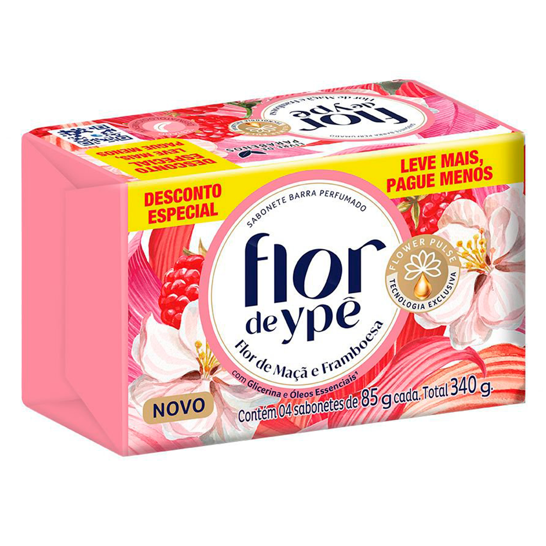 Sabonete em Barra Flor de Ma&ccedil;&atilde; e Framboesa Flor de Yp&ecirc; Envolt&oacute;rio 340g C/4 Unidades - Embalagem Leve Mais Pague Menos