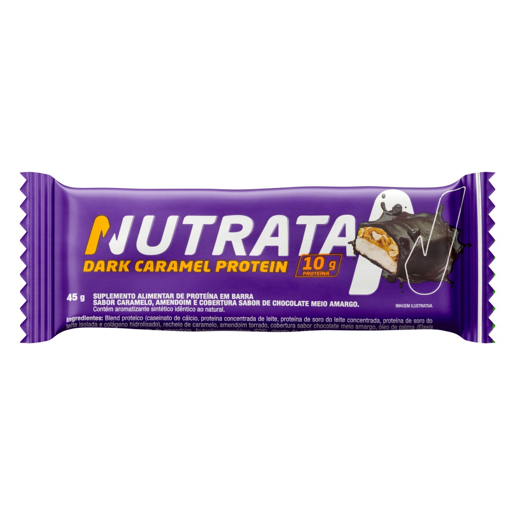 Barra Prote&iacute;na Dark Caramel Cobertura Chocolate Meio Amargo Nutrata Protein Pacote 45g