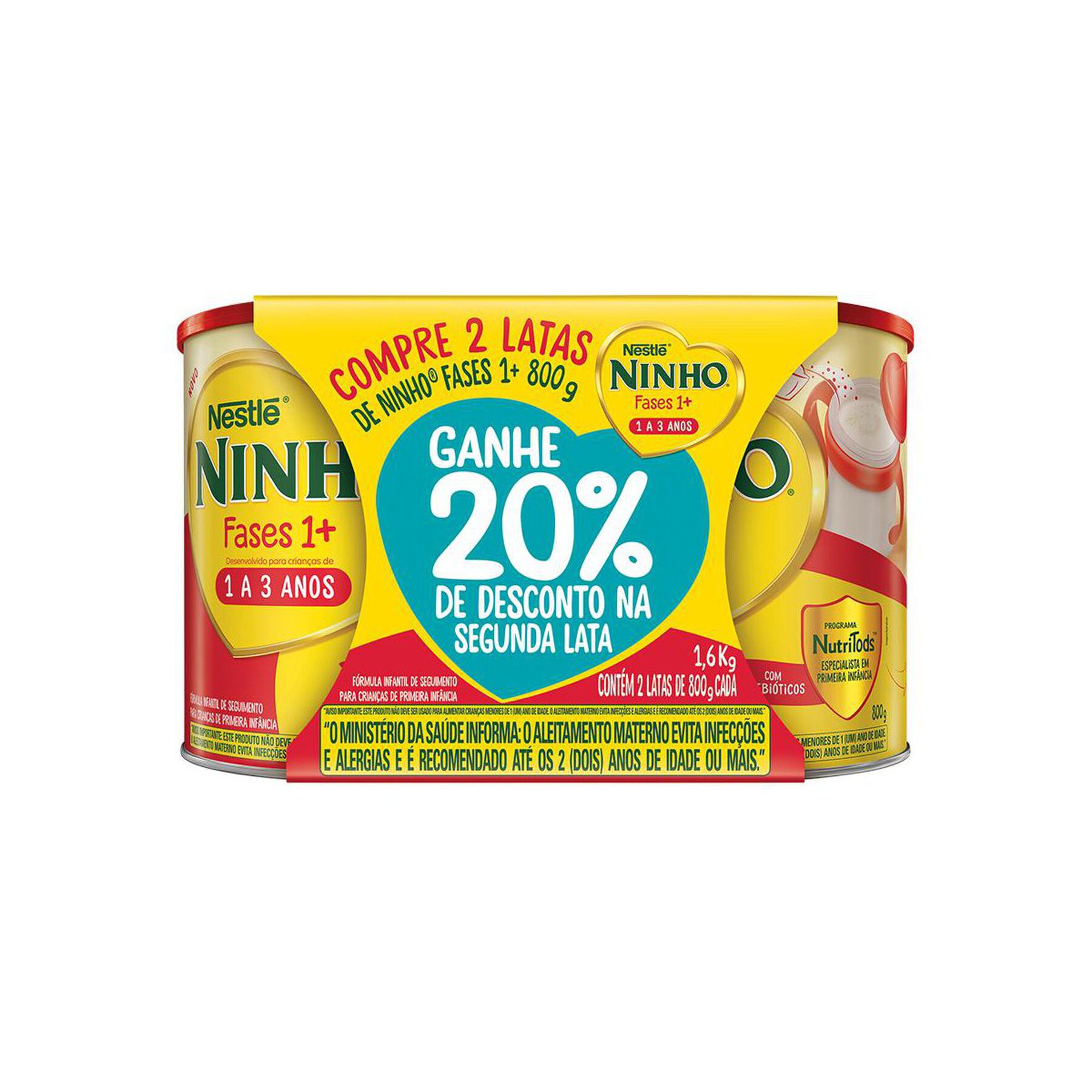 Pack Fórmula Infantil Ninho Fases 1+ Lata 1,6kg 2 Unidades