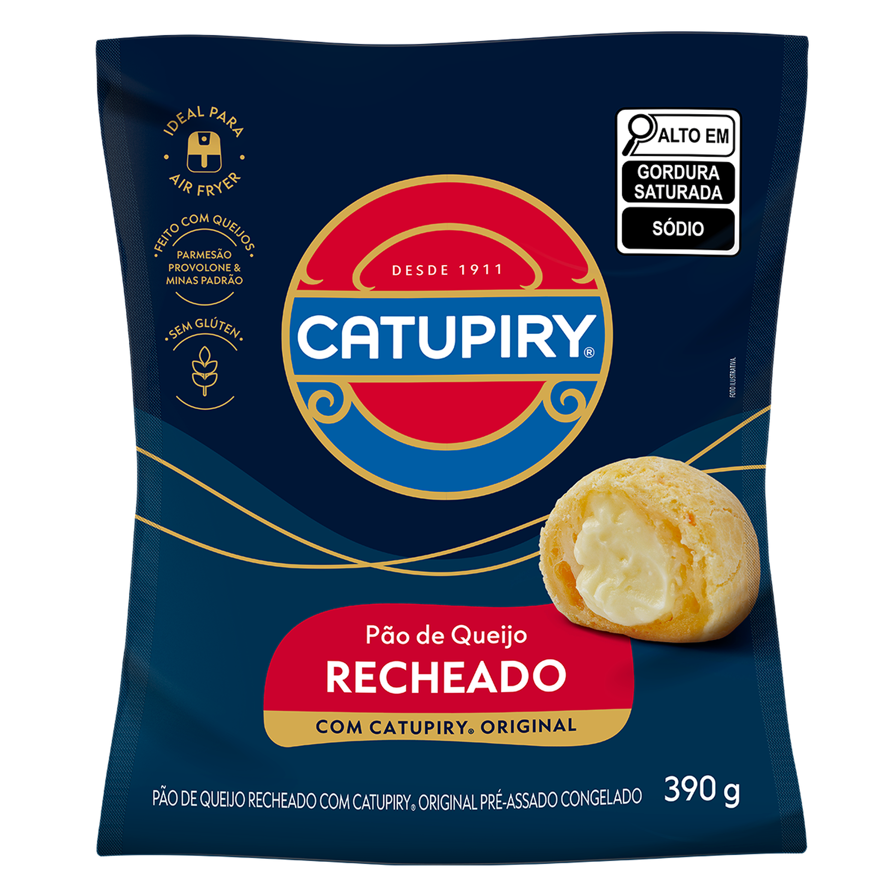 P&atilde;o de Queijo Congelado Tradicional Recheio Catupiry Pacote 390g&nbsp;