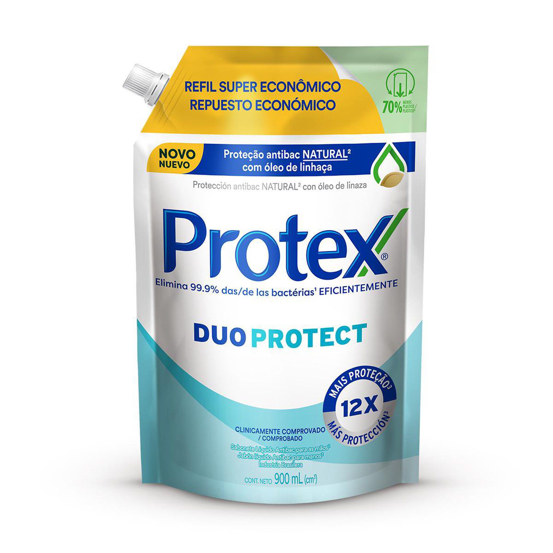 Sabonete Líquido para as Mãos Antibac Duo Protect Protex Sachê 900ml - Embalagem Refil Super Econômico