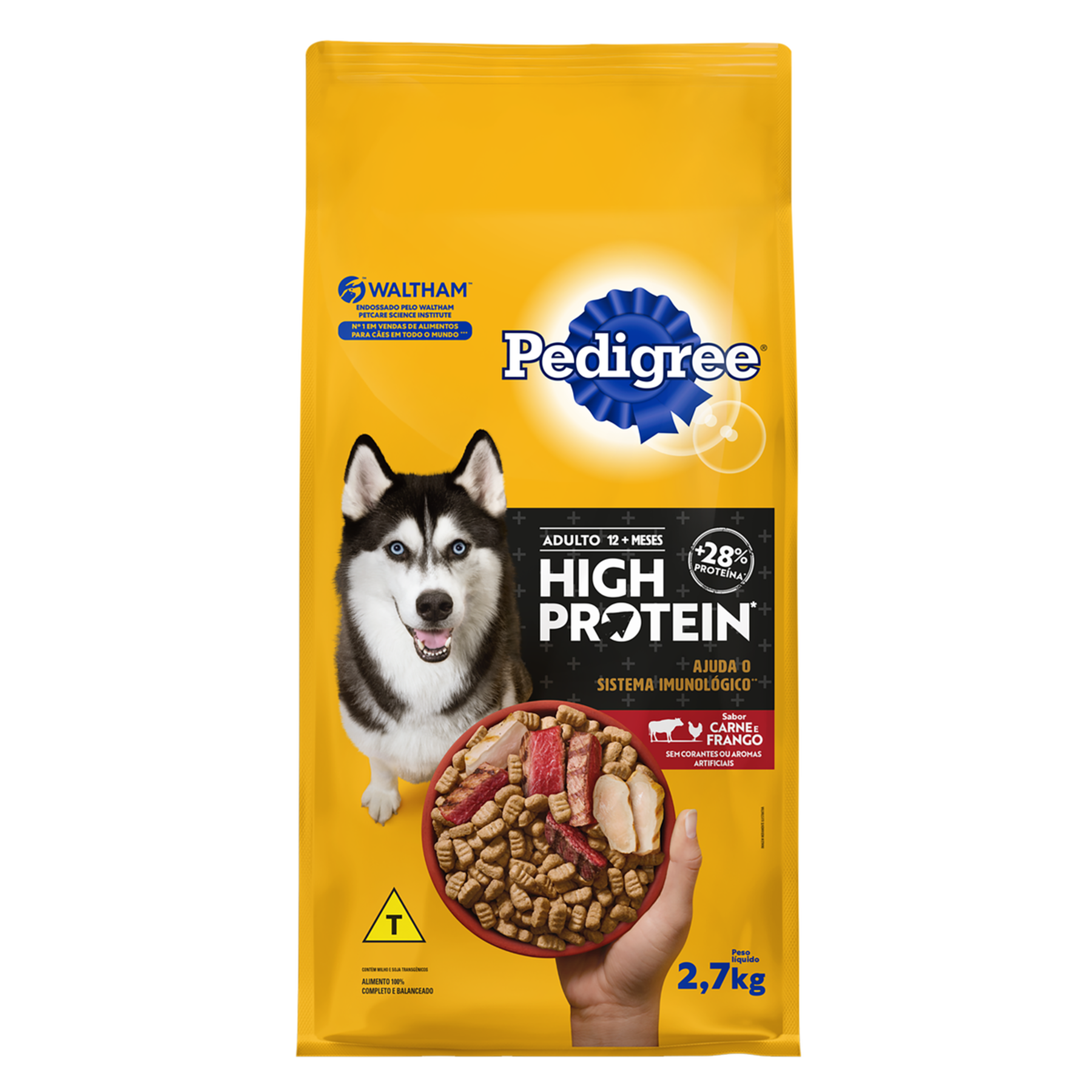 Alimento para Cães Adultos Carne e Frango High Protein Pedigree Pacote 2,7kg