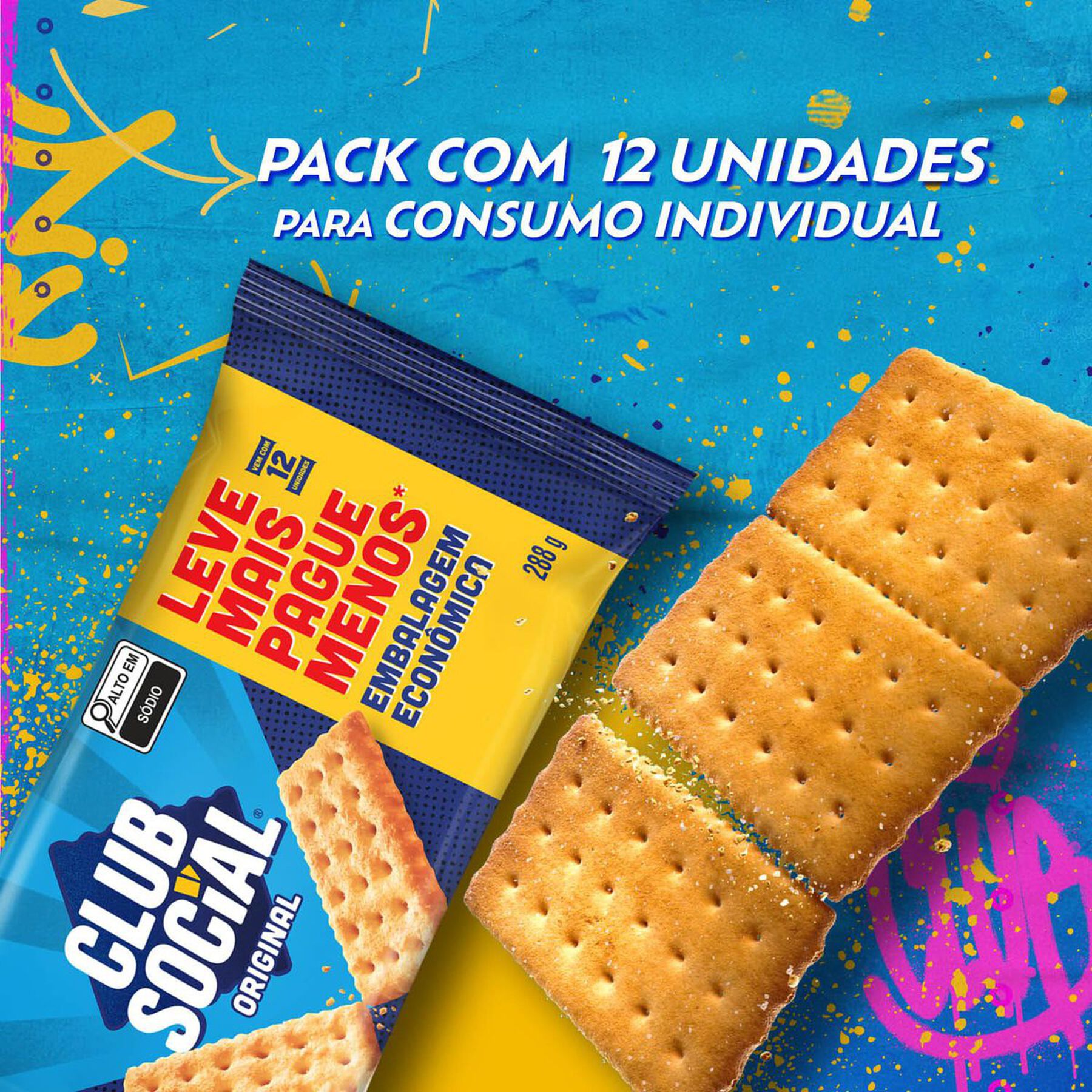 Pack Biscoito Original Club Social Pacote 288g 6 Unidades Embalagem Econômica Leve Mais Pague Menos