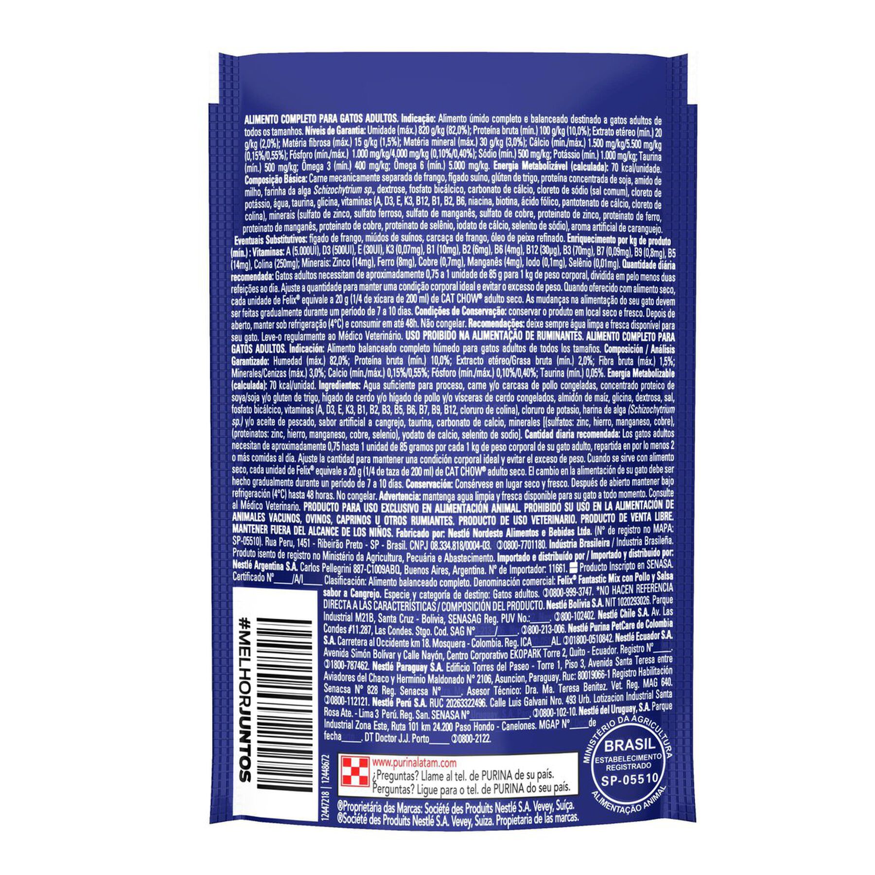 Alimento para Gatos Adultos Frango e Caranguejo Purina Felix Fantastic Mix Sach&ecirc; 85g